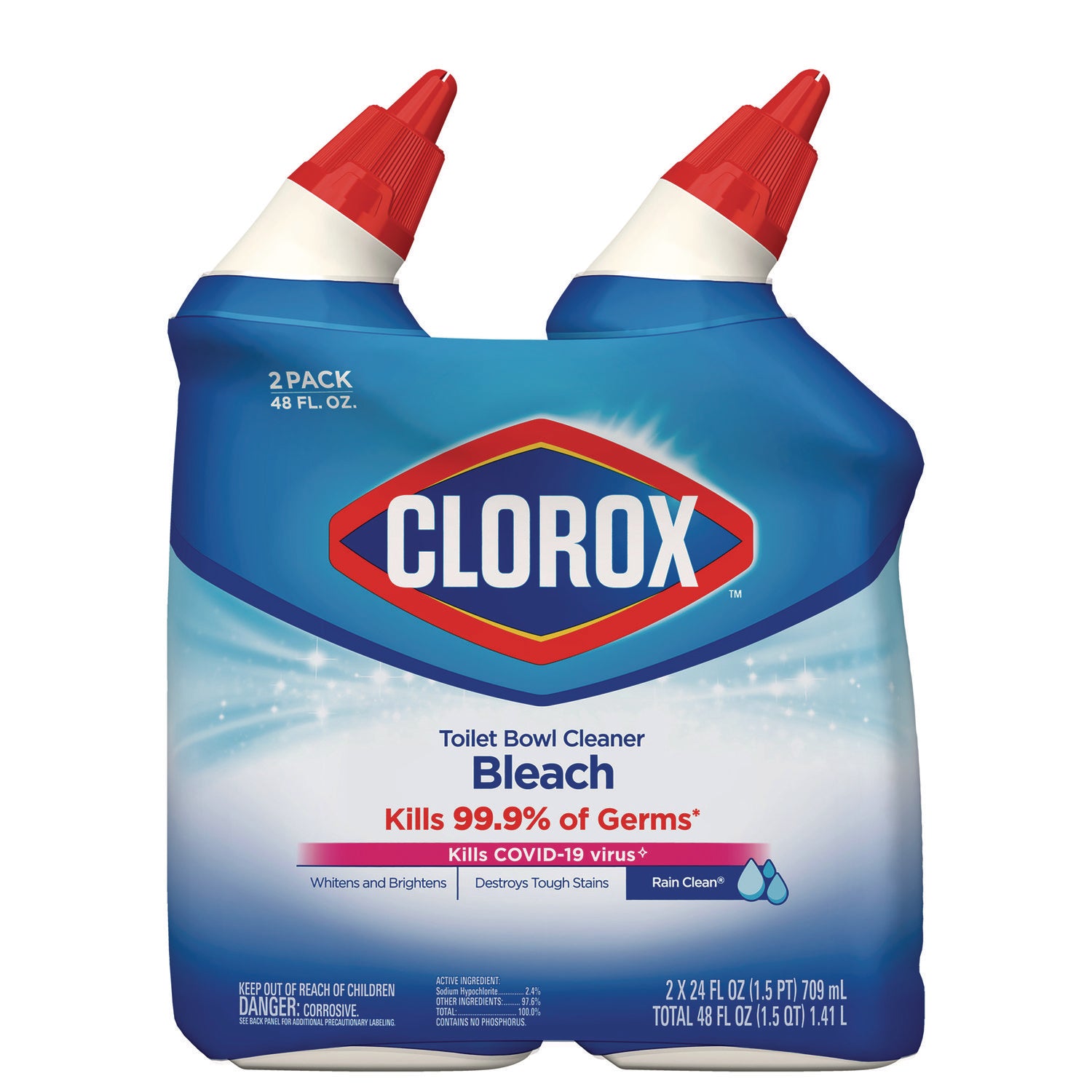 Disinfecting Toilet Bowl Cleaner with Bleach, Rain Clean Scent, 24 oz Bottle, 2/Pack Clorox® Flipcost