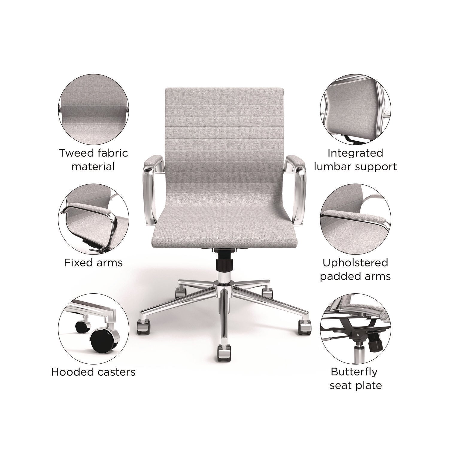 Everell Fabric Managers Chair, Supports up to 275 lb, 16.4" to 20.1" Seat Height, Heather Gray Seat/Back, Chrome Base Union & Scale™ Flipcost