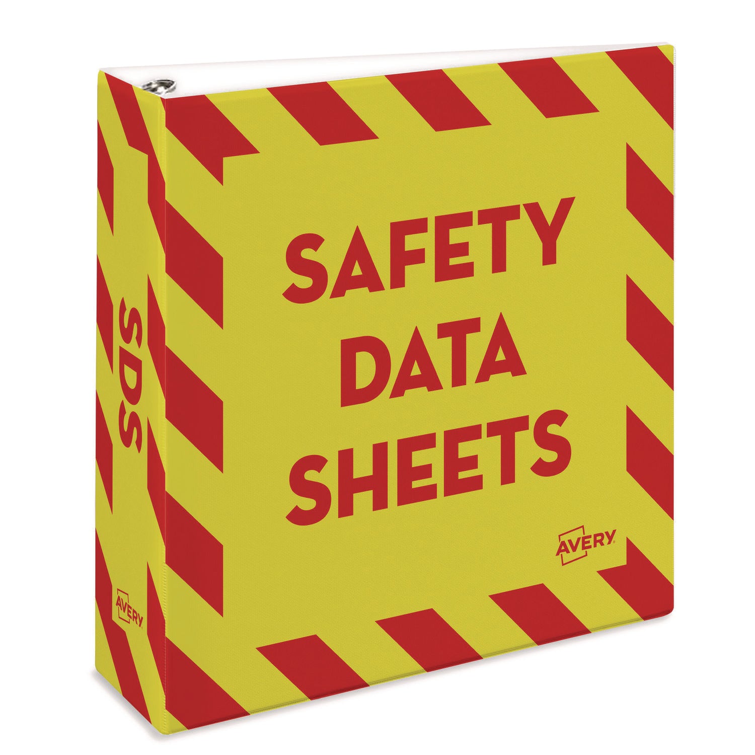 Heavy-Duty Preprinted Safety Data Sheet Binder, 3 Rings, 3" Capacity, 11 x 8.5, Yellow/Red