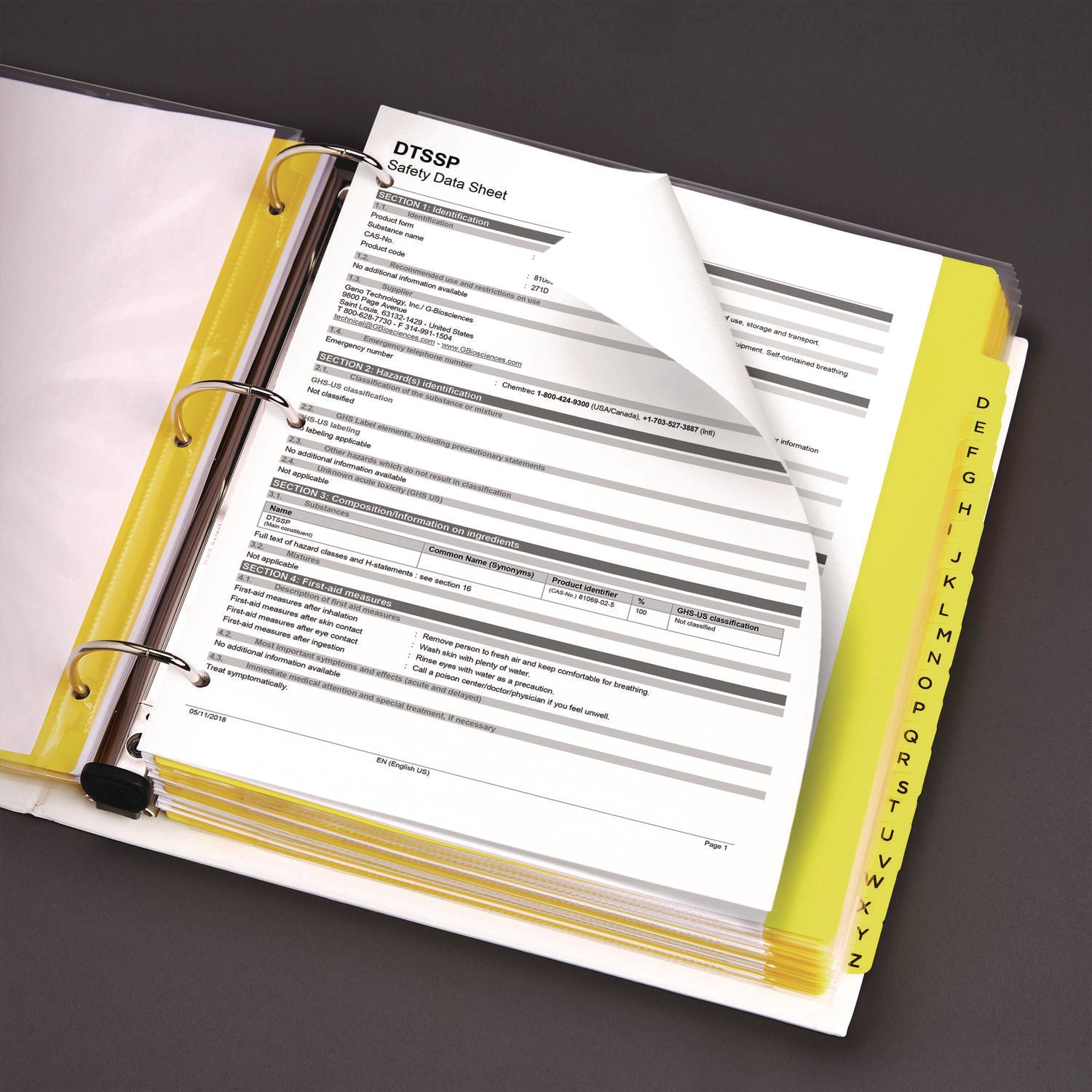 Avery® Heavy-Duty Preprinted Safety Data Sheet Binder, 3 Rings, 3" Capacity, 11 x 8.5, Yellow/Red