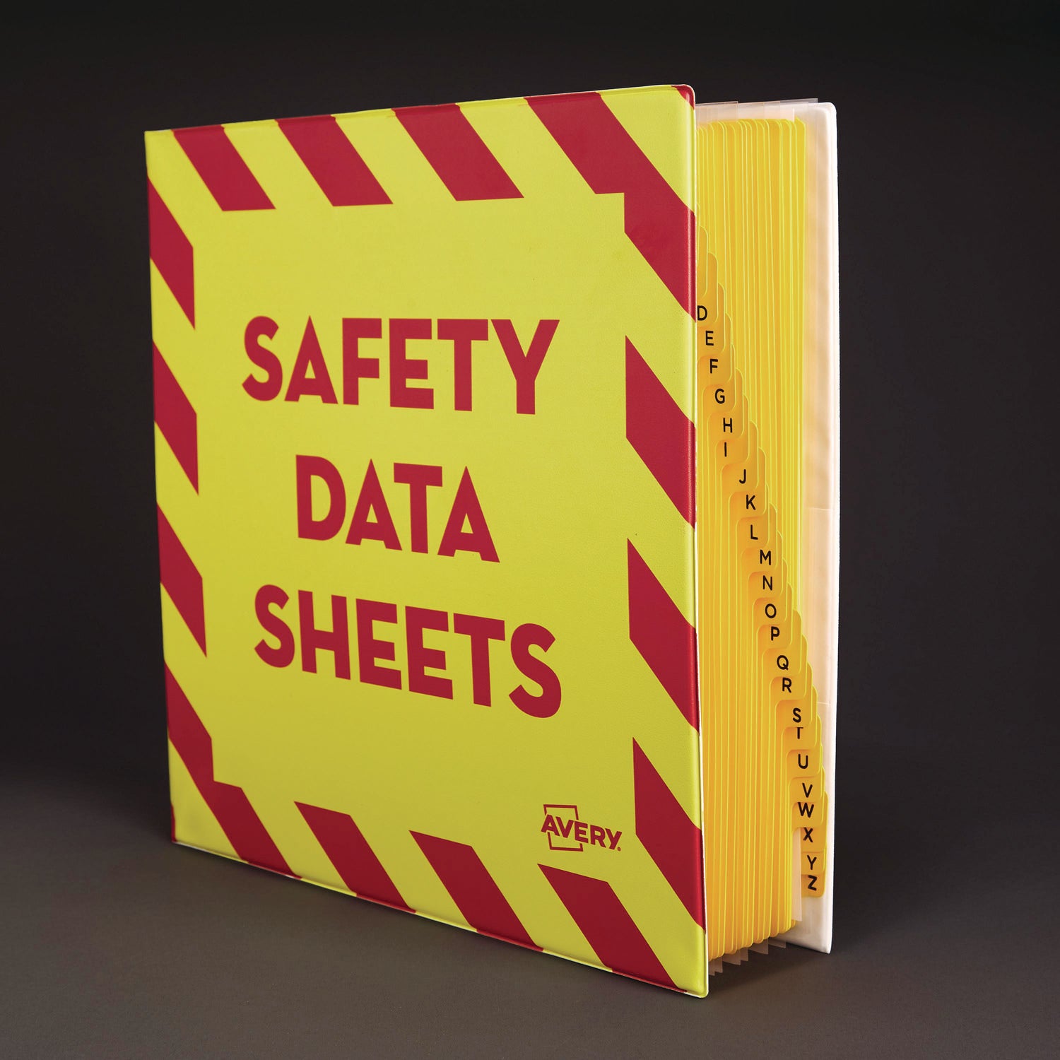 Avery® Heavy-Duty Preprinted Safety Data Sheet Binder, 3 Rings, 3" Capacity, 11 x 8.5, Yellow/Red