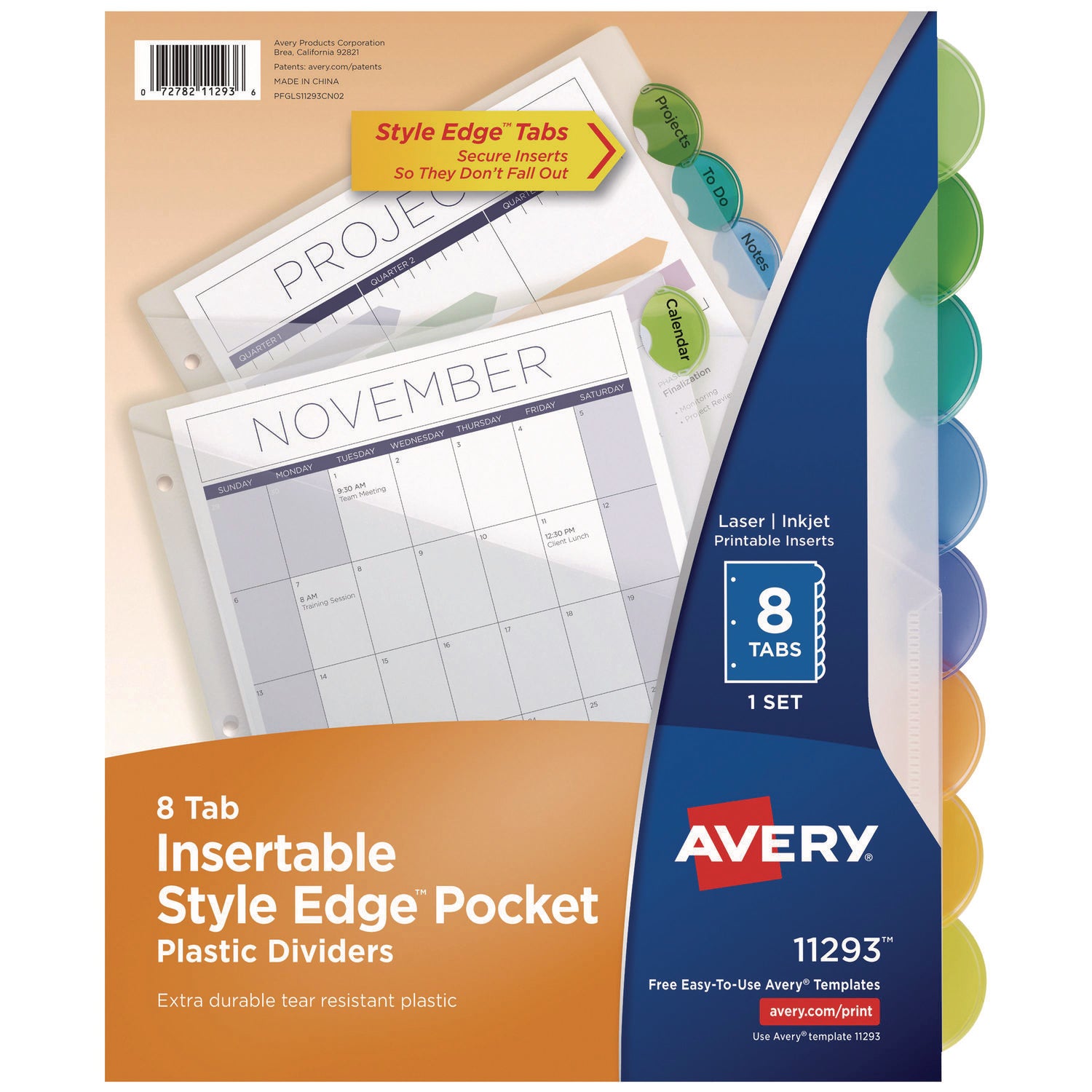 Insertable Style Edge Tab Plastic 1-Pocket Dividers, 8-Tab, 11.25 x 9.25, Translucent, 1 Set