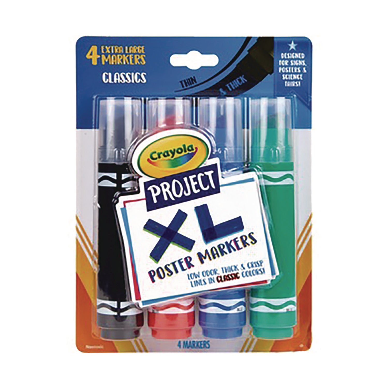 XL Poster Markers, Thin/Thick Chisel Tip, Assorted Classic Colors, 4/Pack