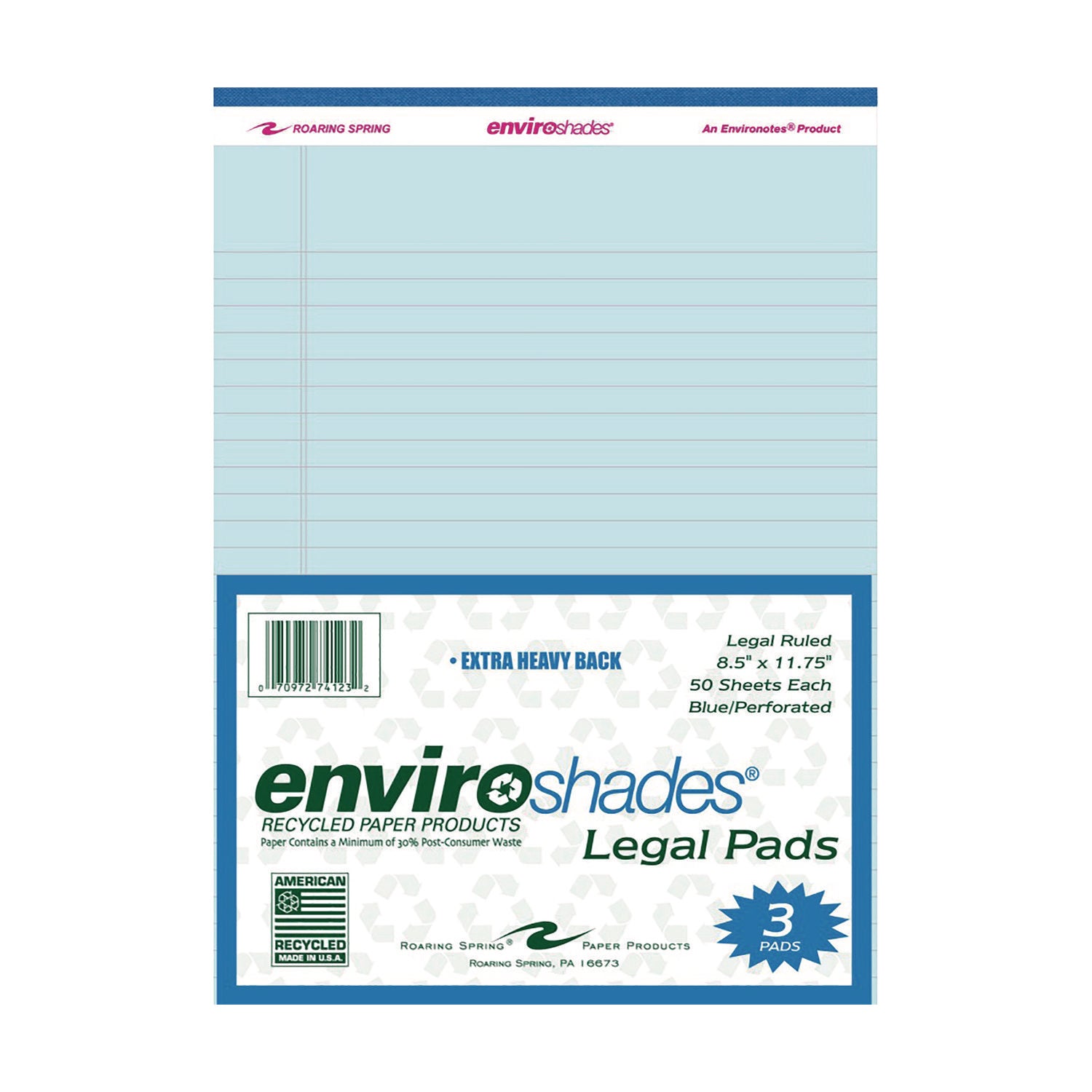 Enviroshades Legal Notepads, 50 Blue 8.5 x 11 Sheets, 3/Pack