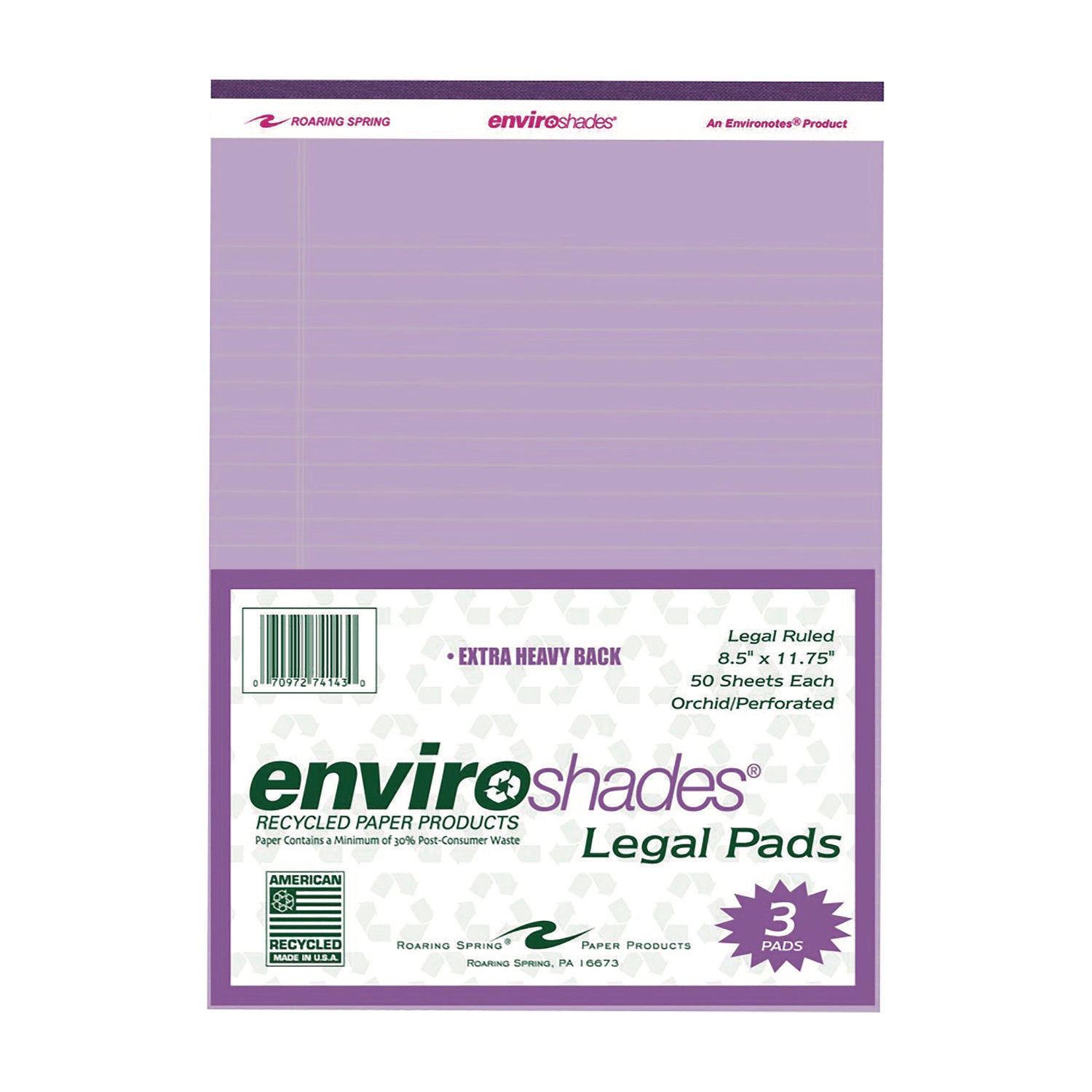 Enviroshades Legal Notepads, 50 Orchid 8.5 x 11 Sheets, 3/Pack