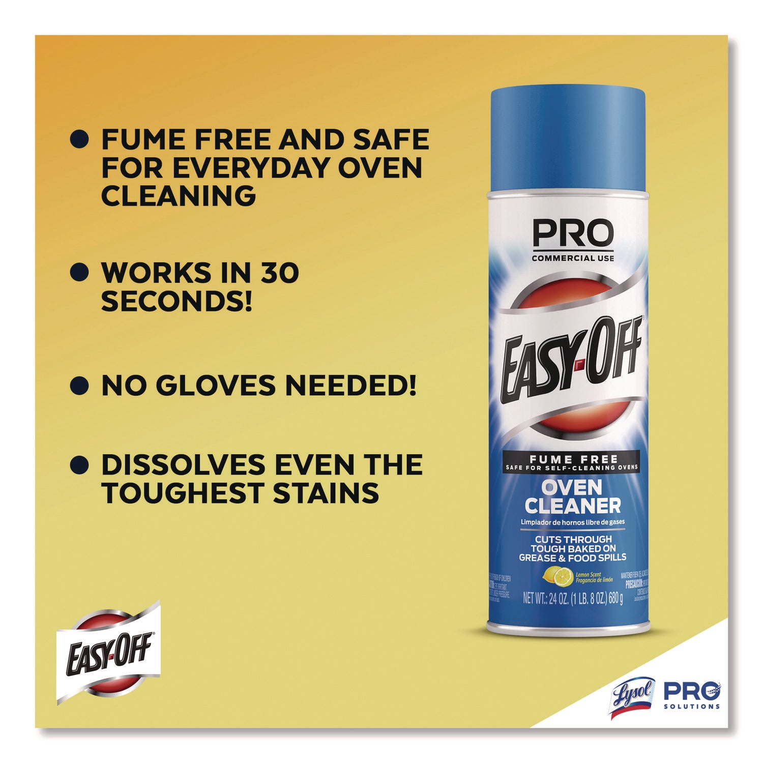 Professional EASY-OFF® Fume Free Max Oven Cleaner, Foam, Lemon, 24 oz Aerosol Spray, 6/Carton