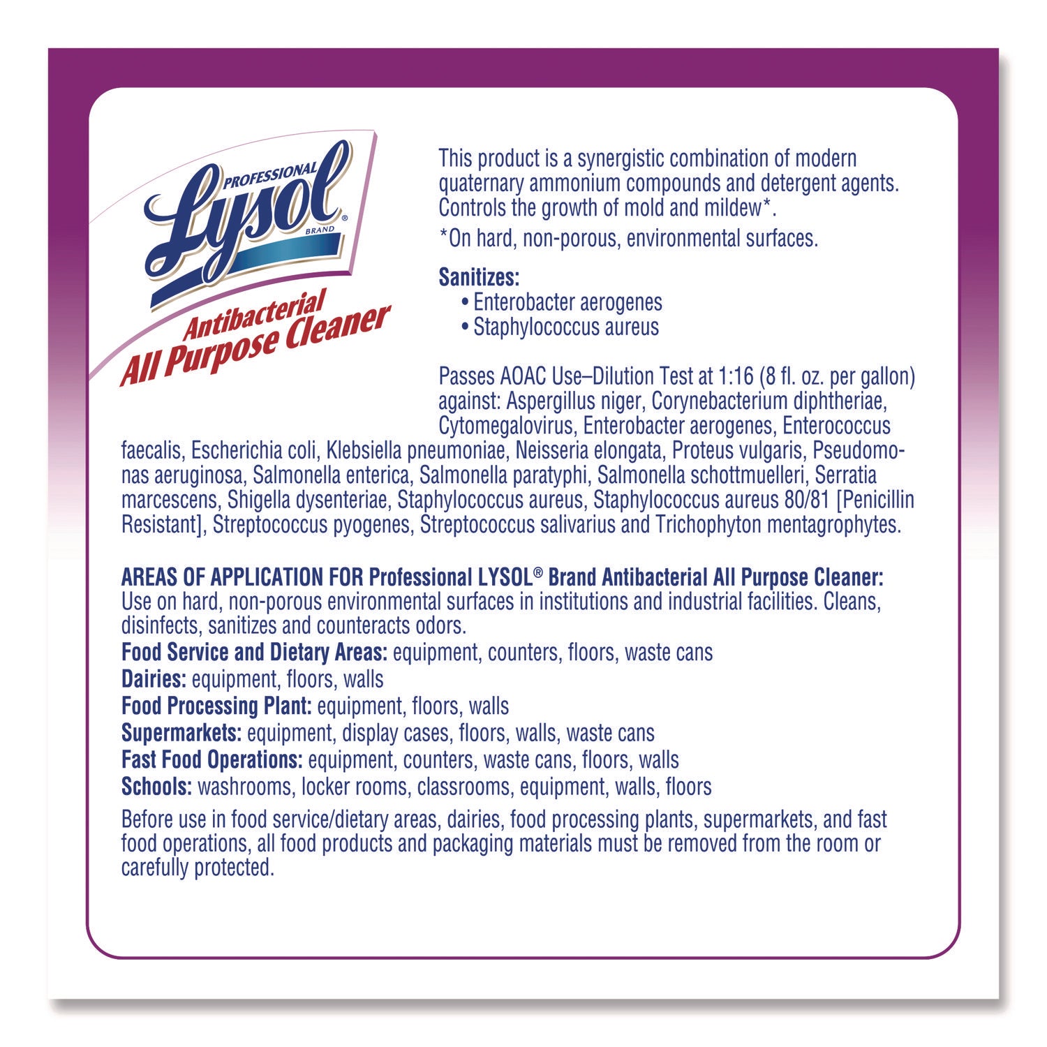 Professional LYSOL® Brand Antibacterial All-Purpose Cleaner Concentrate, 1 gal Bottle, 4/Carton