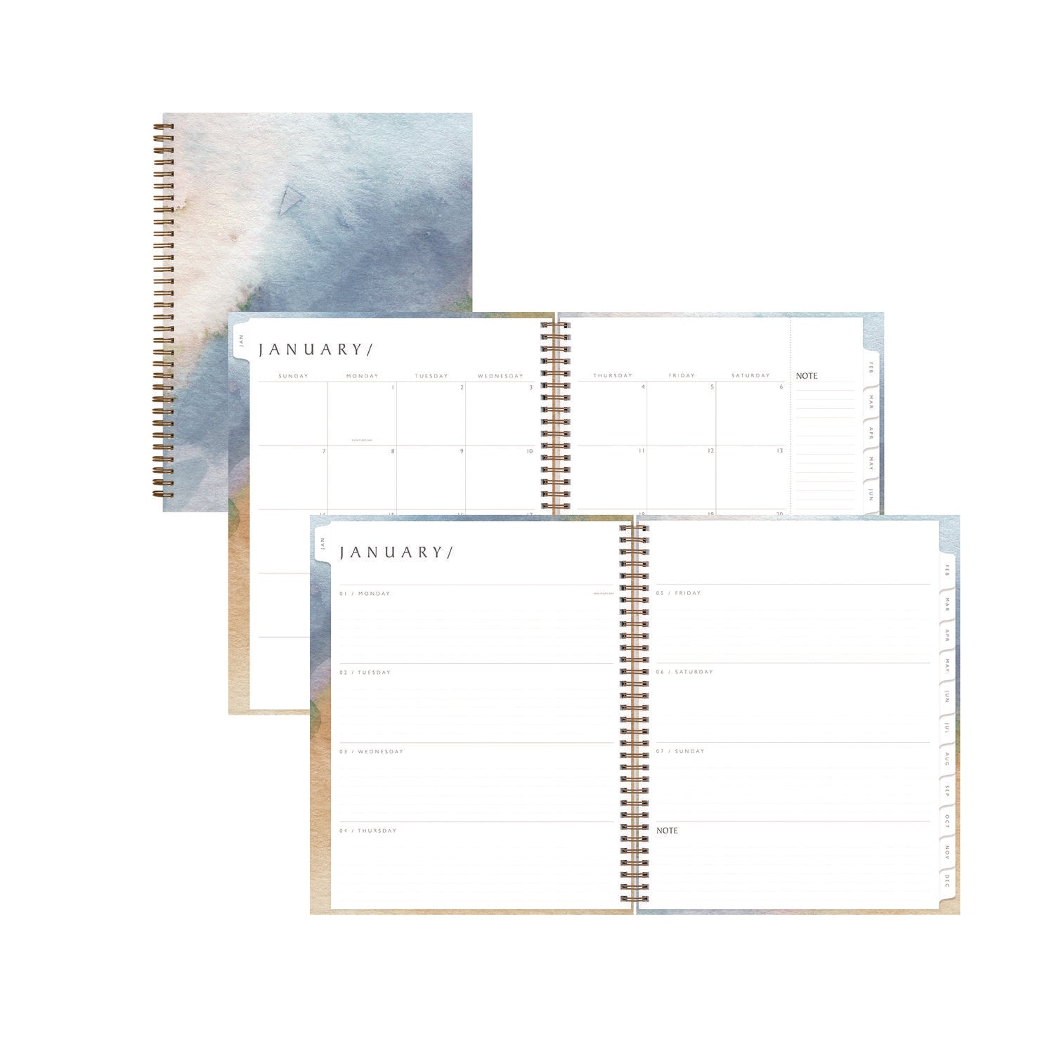 One Tree Planted Andrea Weekly/Monthly Planner, Abstract Artwork, 11" x 8.5", Blue/Sand/Green Cover, 12-Month (Jan-Dec): 2025