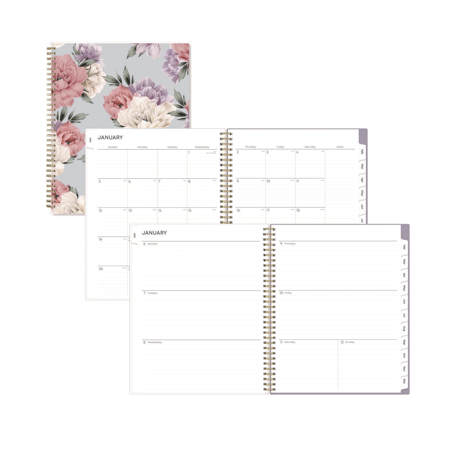 Tula Weekly/Monthly Planner, Floral Artwork, 11" x 8.5", Purple/Pink/White Cover, 12-Month (Jan to Dec): 2025