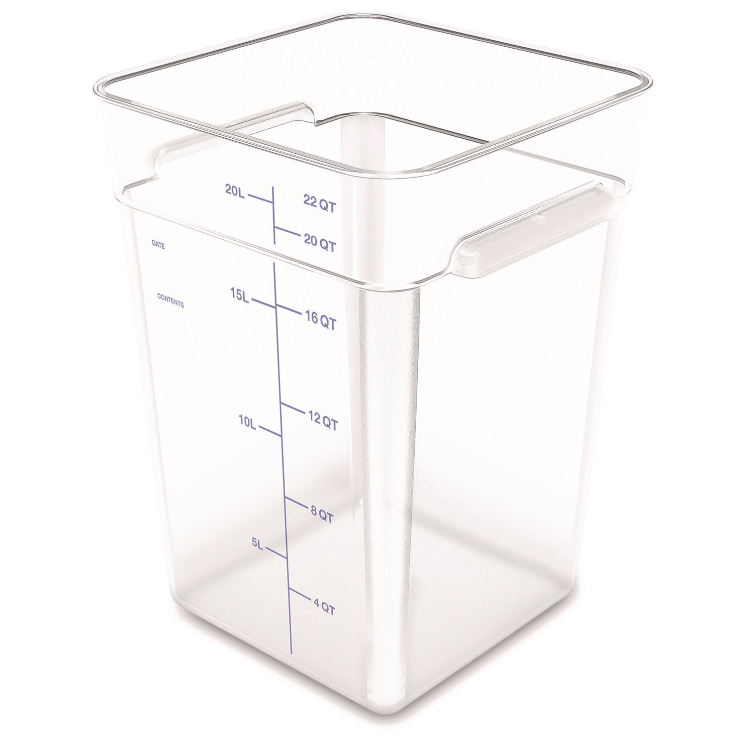 Squares Polycarbonate Food Storage Container, 22 qt, 11 13 x 11.13 x 15.72, Clear, Plastic