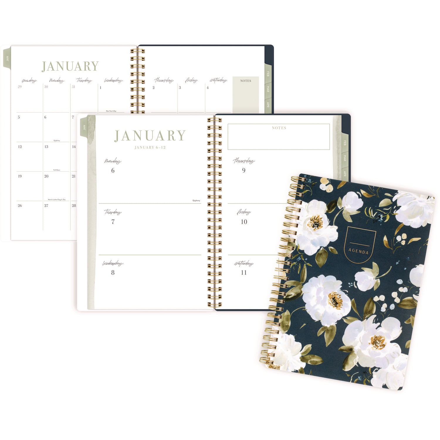 Leah Bisch Weekly/Monthly Floral Planner, Floral Artwork, 8.5" x 6.38", Blue/White/Gold Cover, 12-Month (Jan to Dec): 2025 Cambridge® Flipcost