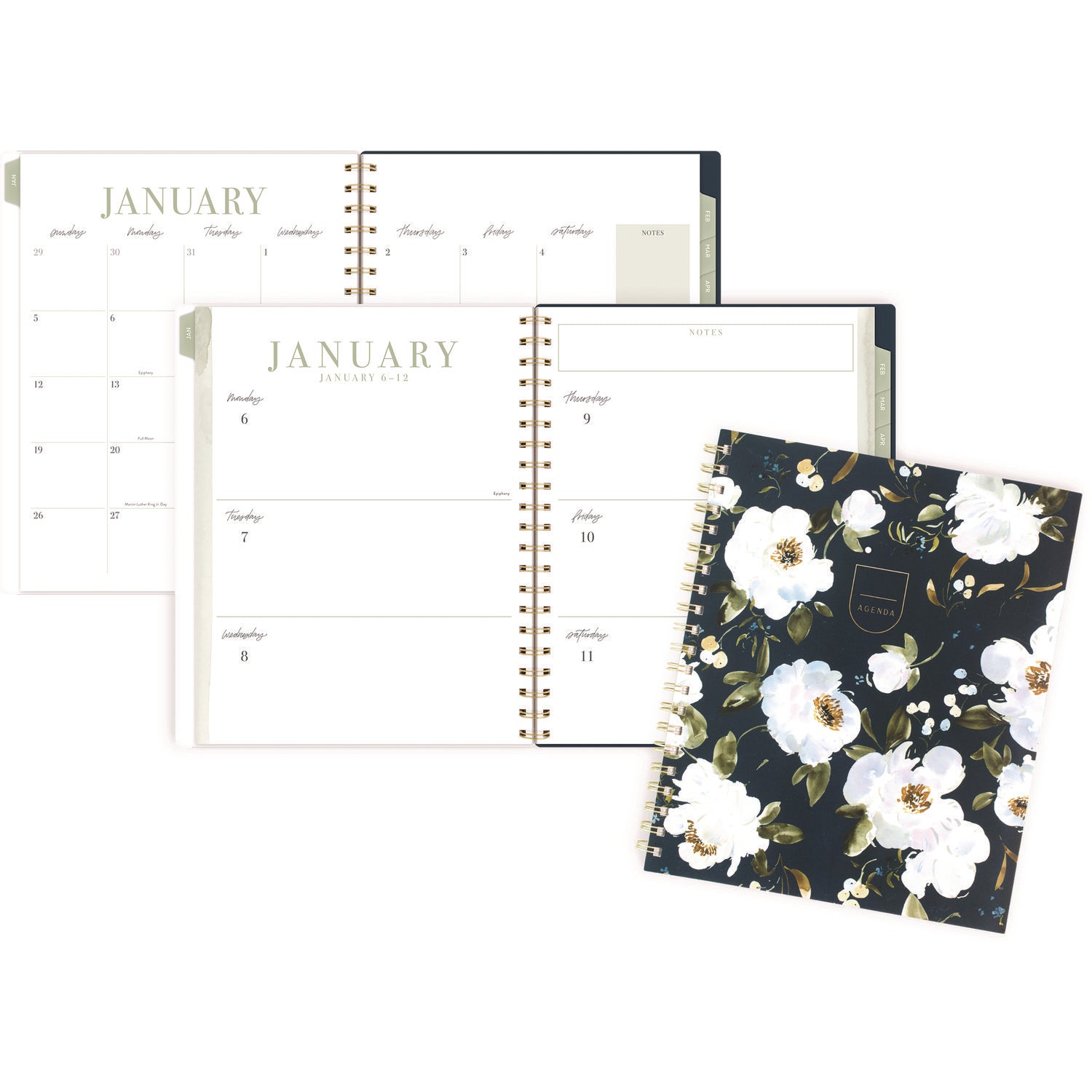 Leah Bisch Weekly/Monthly Floral Planner, Floral Artwork, 11" x 9.25", Blue/White/Gold Cover, 12-Month (Jan to Dec): 2025 Cambridge® Flipcost