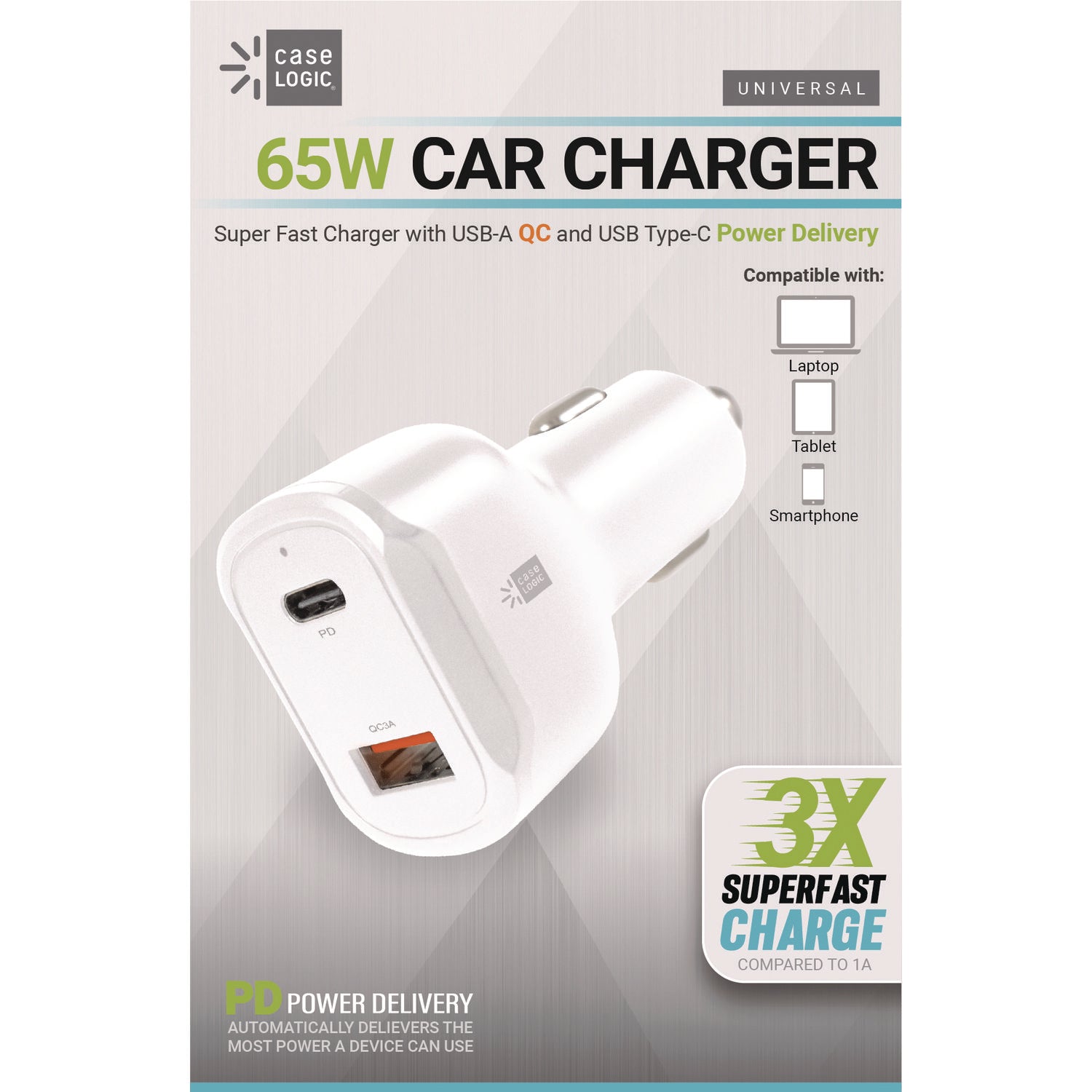 PD Car Charger, 60 W, Two 2 A Ports, White