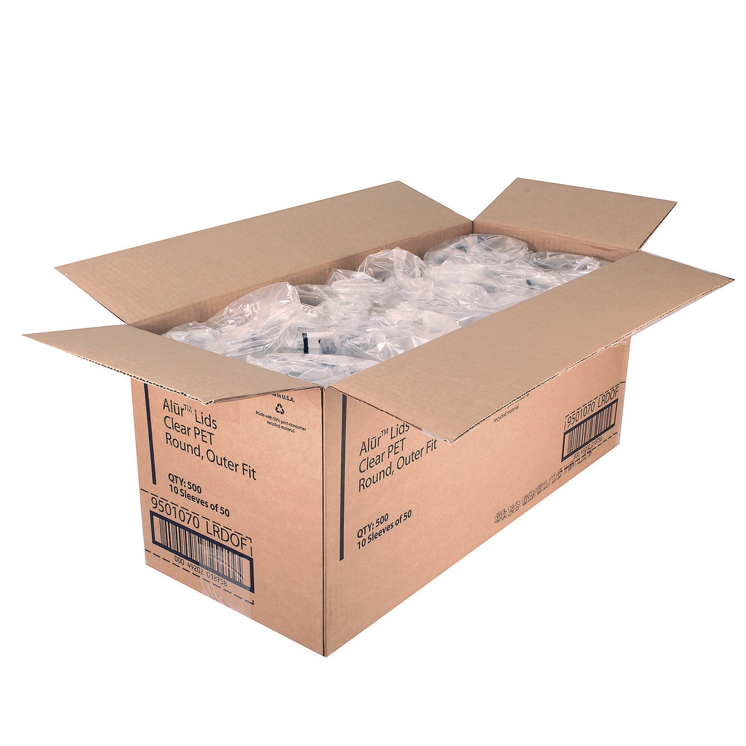 Recycleware Round Deli Container Lids, Flat Outer Fit, Clear, Plastic, 500/Carton Fabri-Kal® Flipcost