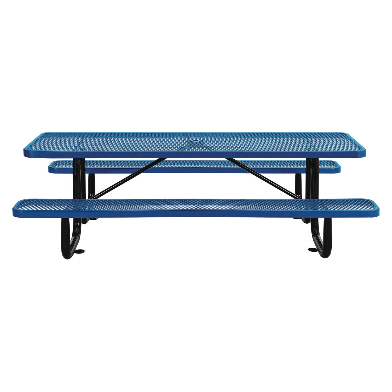 Expanded Steel Picnic Table, Rectangular, 96 x 62 x 29.5, Blue Top, Blue Base/Legs Global Industrial® Flipcost