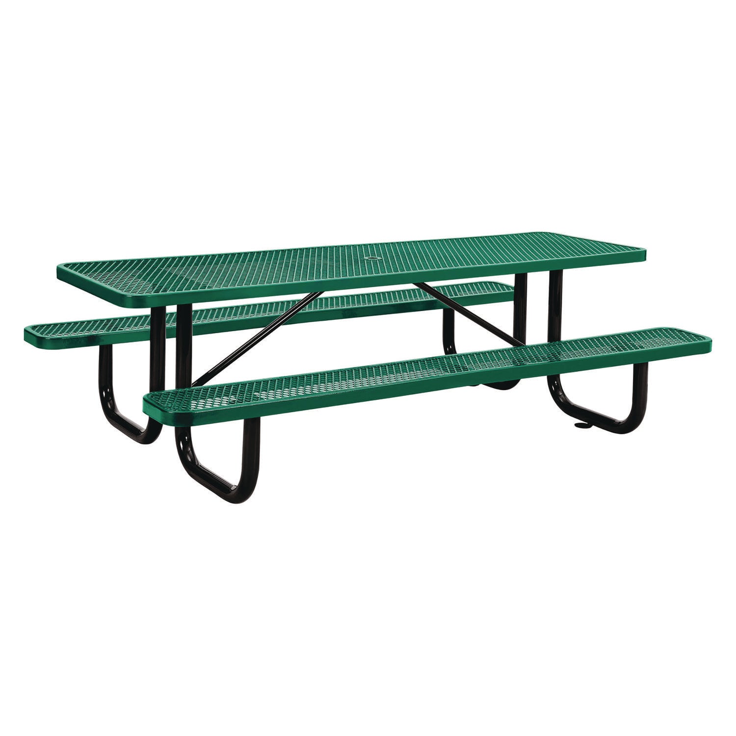 Expanded Steel Picnic Table, Rectangular, 96 x 62 x 29.5, Green Top, Green Base/Legs