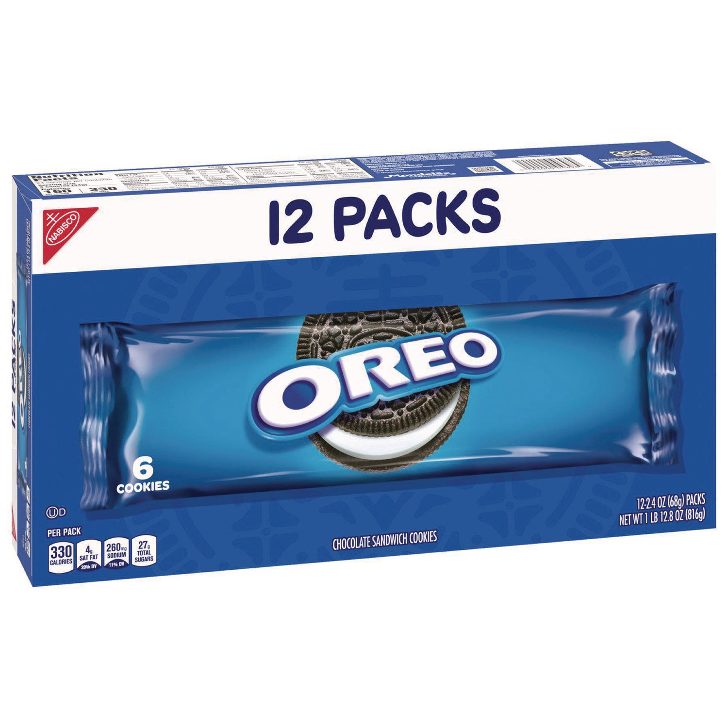 Oreo Cookies Single Serve Packs, Chocolate, 2.4 oz Pack, 6 Cookies/Pack, 12 Packs/Box