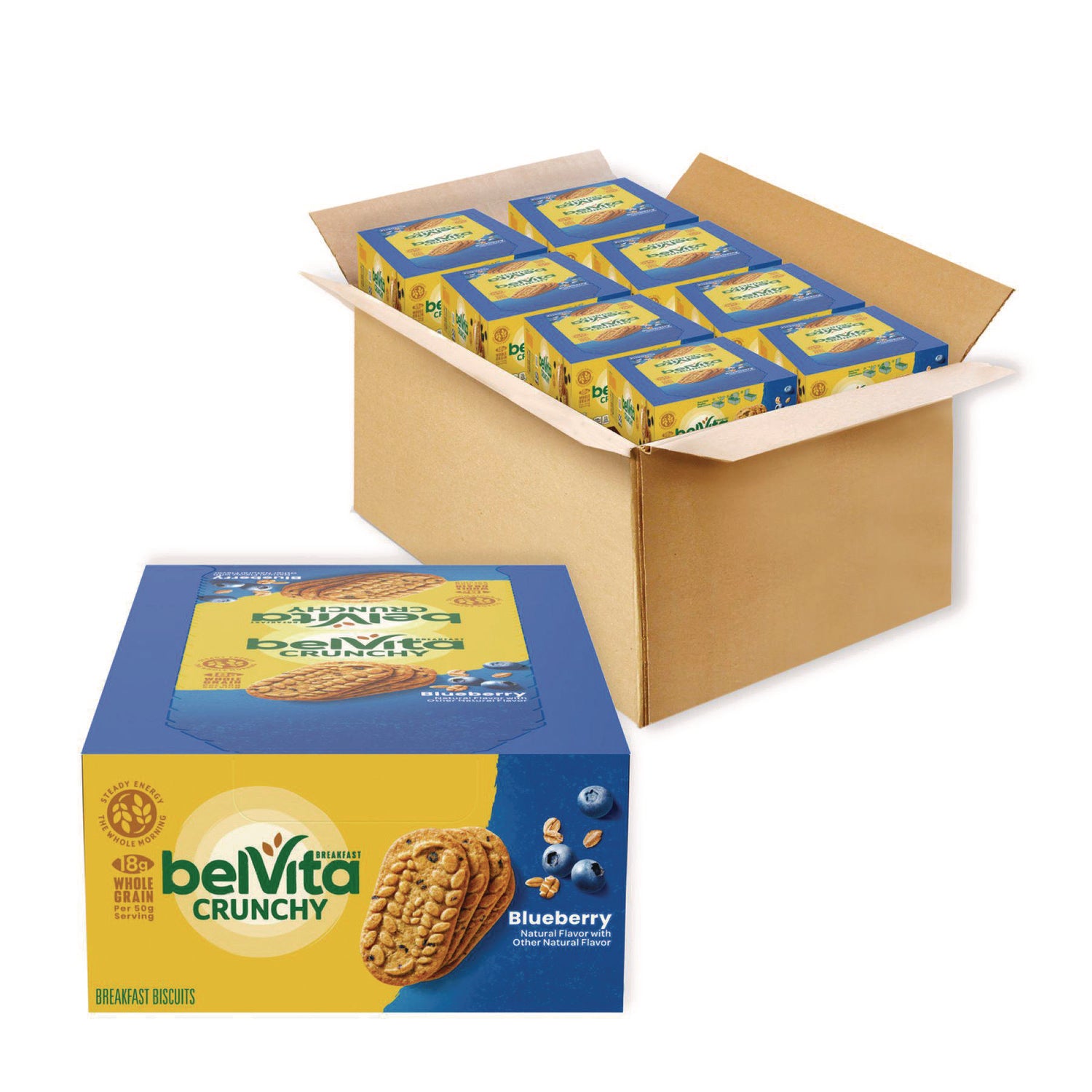 belVita Breakfast Biscuits, 1.76 oz Pack, Blueberry, 8 Packs/Box, 8 Boxes/Carton