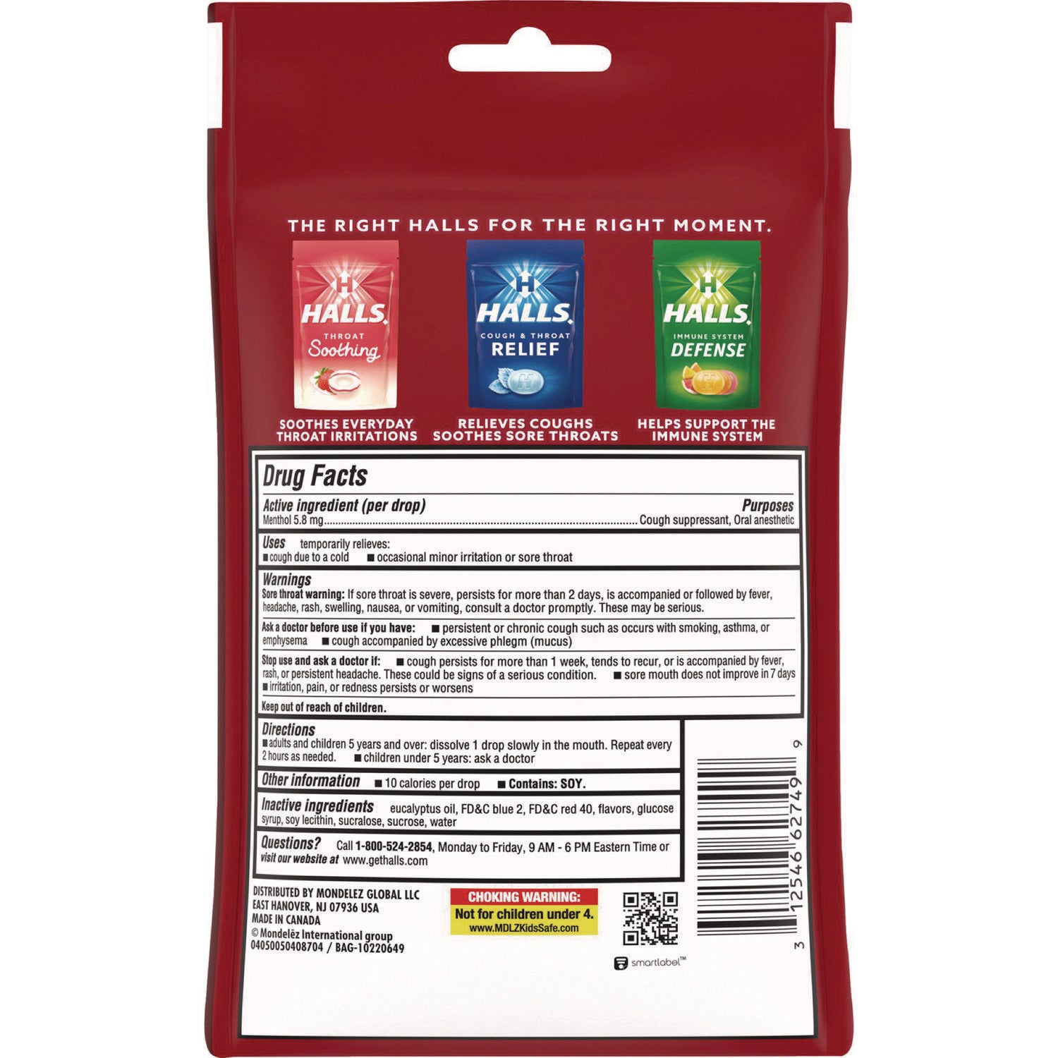 HALLS Triple Action Cough Drops, Cherry, 30/Bag, 12 Bags/Box