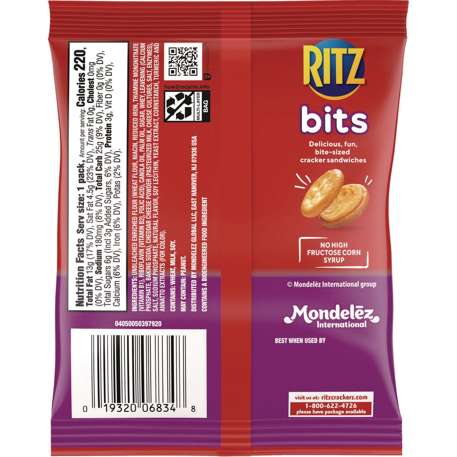 Nabisco® Ritz Bits, Cheese, 1.5 oz Packs, 60/Carton