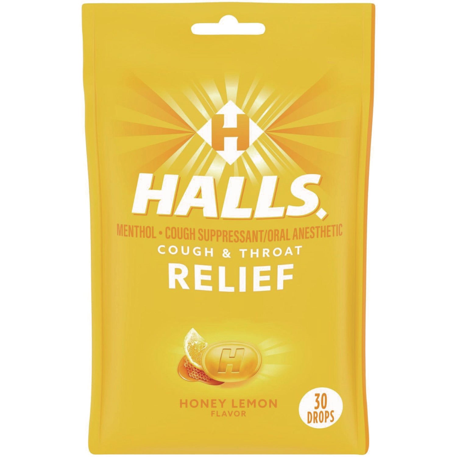 HALLS Triple Action Cough Drops, Honey-Lemon, 30/Bag, 12 Bags/Box