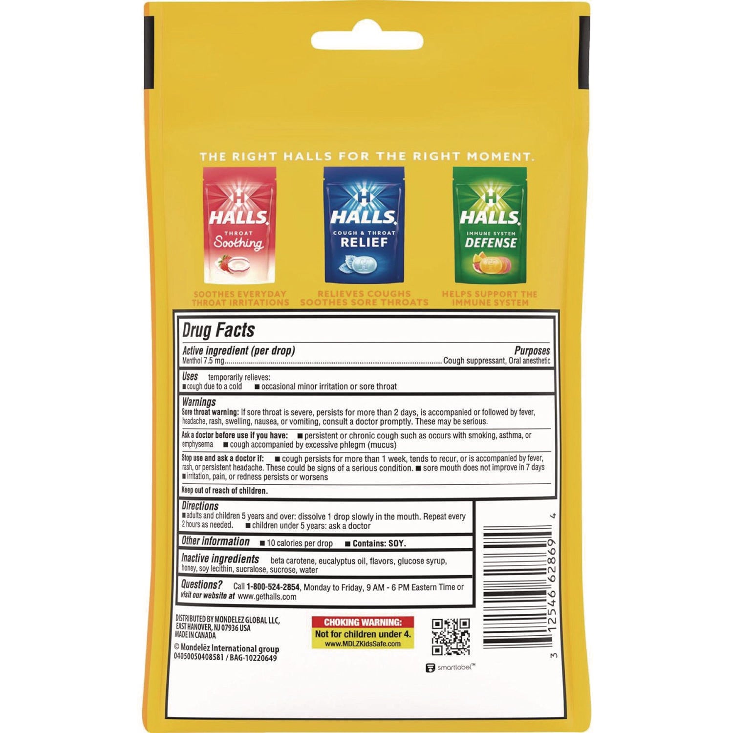 HALLS Triple Action Cough Drops, Honey-Lemon, 30/Bag, 12 Bags/Box