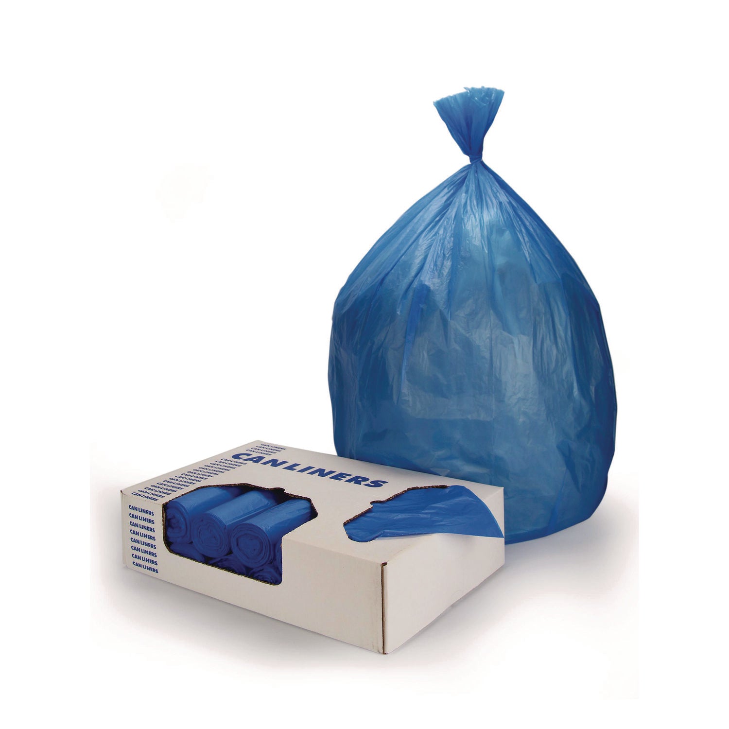 High-Density Waste Can Liners, 23 gal, 14 mic, 30" x 43", Blue, 25 Bags/Roll, 10 Rolls/Carton