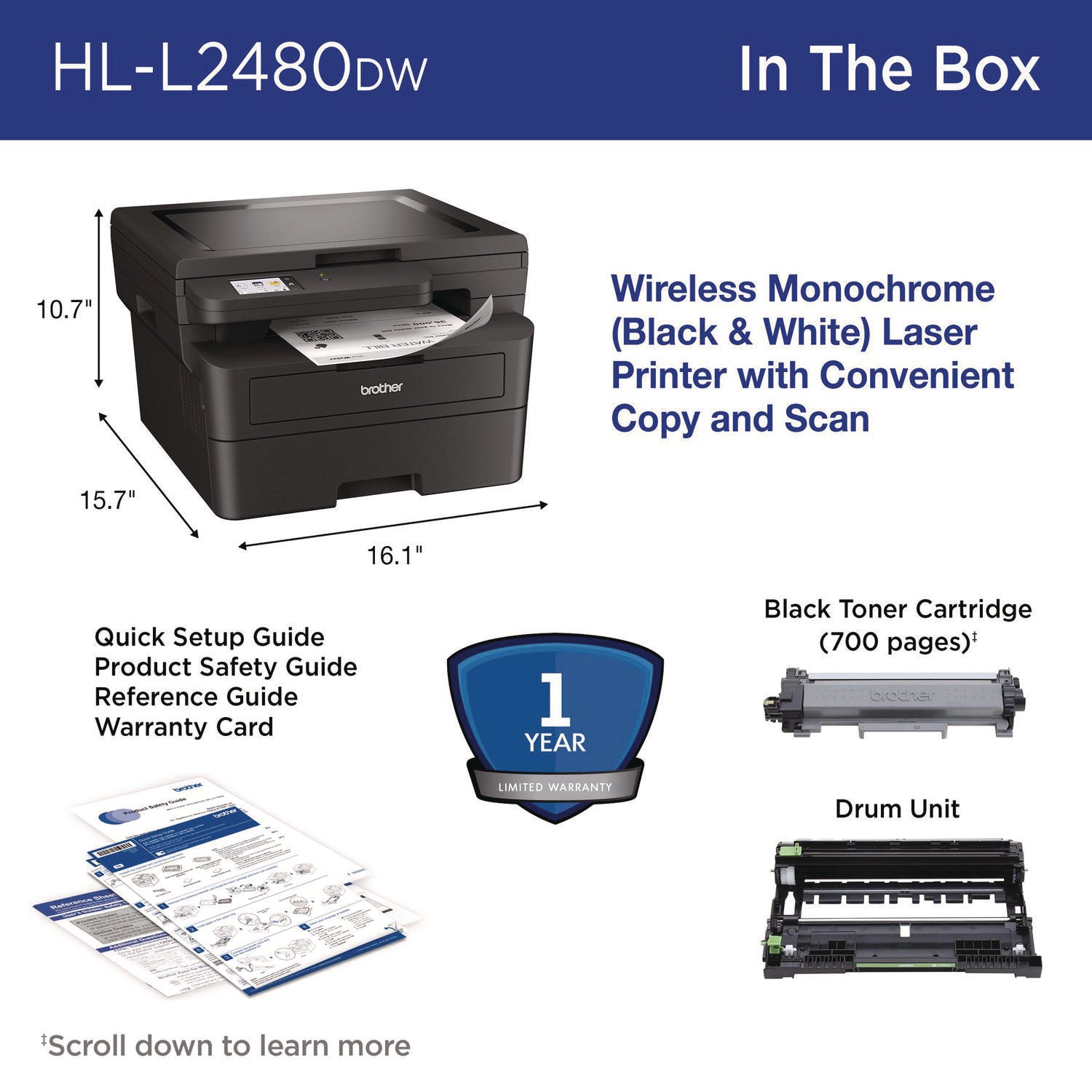 Wireless HL-L2480DW Compact Monochrome Multi-Function Laser Printer, Copy/Print/Scan Brother Flipcost