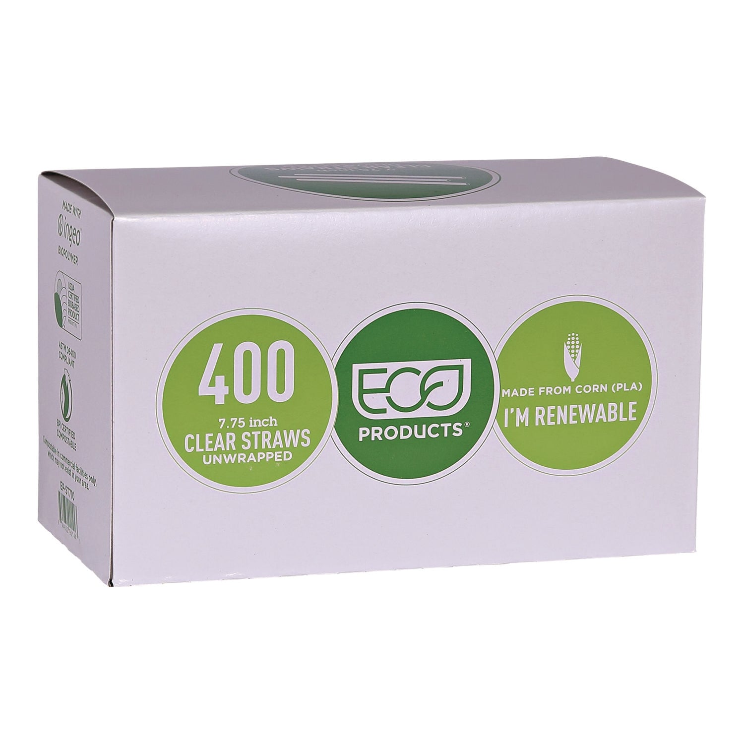 Eco-Products® PLA Straws, 7.75", 400/Pack, 24 Packs/Carton