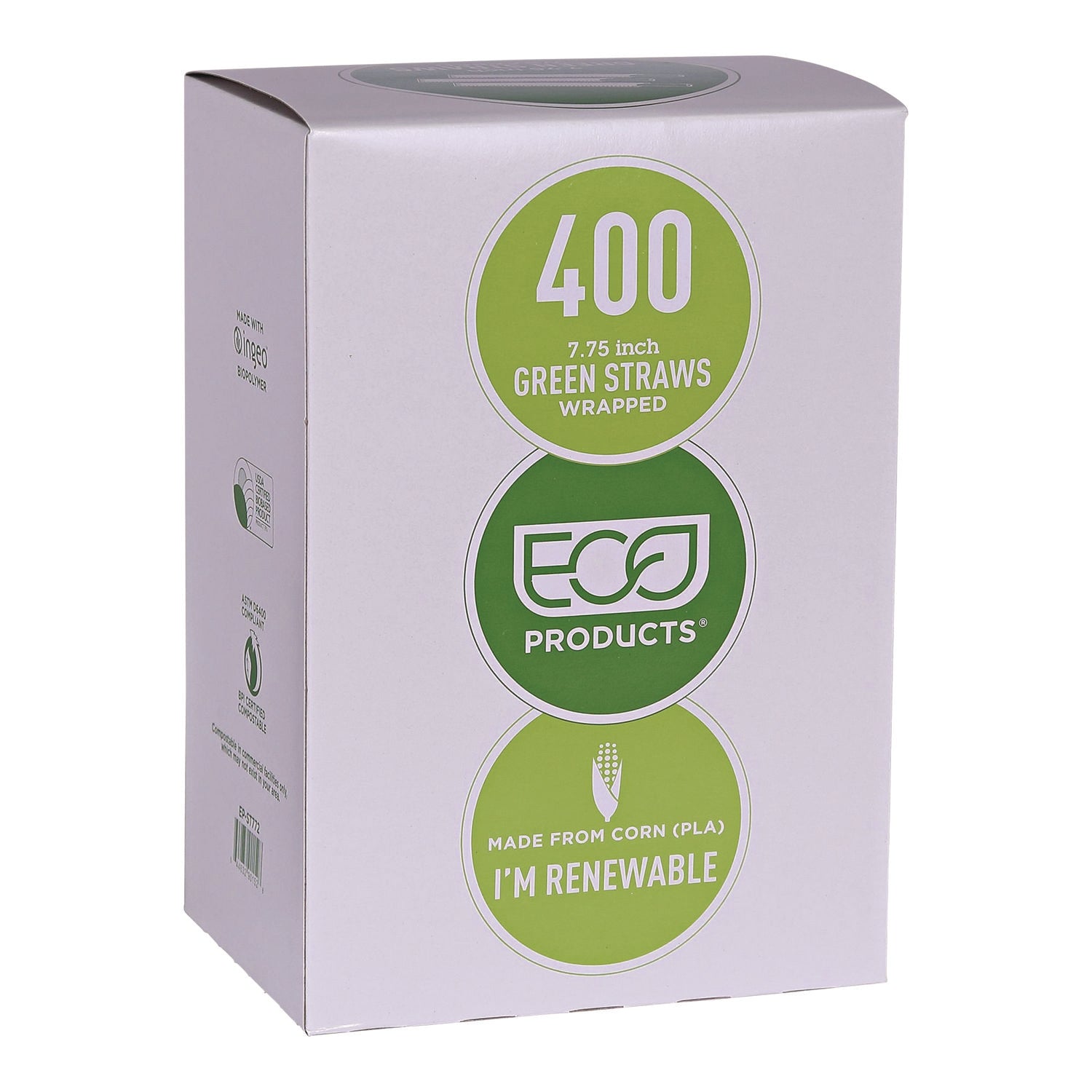 Eco-Products® Wrapped Straw, 7.75", Green, Plastic, 9,600/Carton