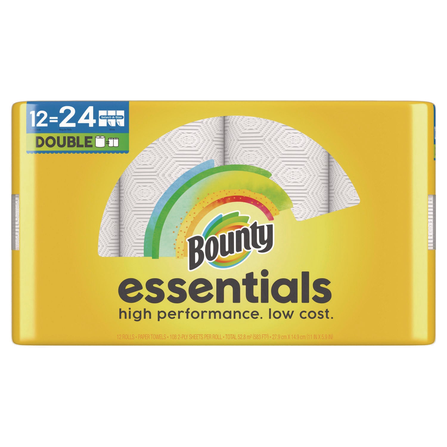 Essentials Select-A-Size Kitchen Roll Paper Towels, 2-Ply, 108 Sheets/Roll, 12 Rolls/Carton