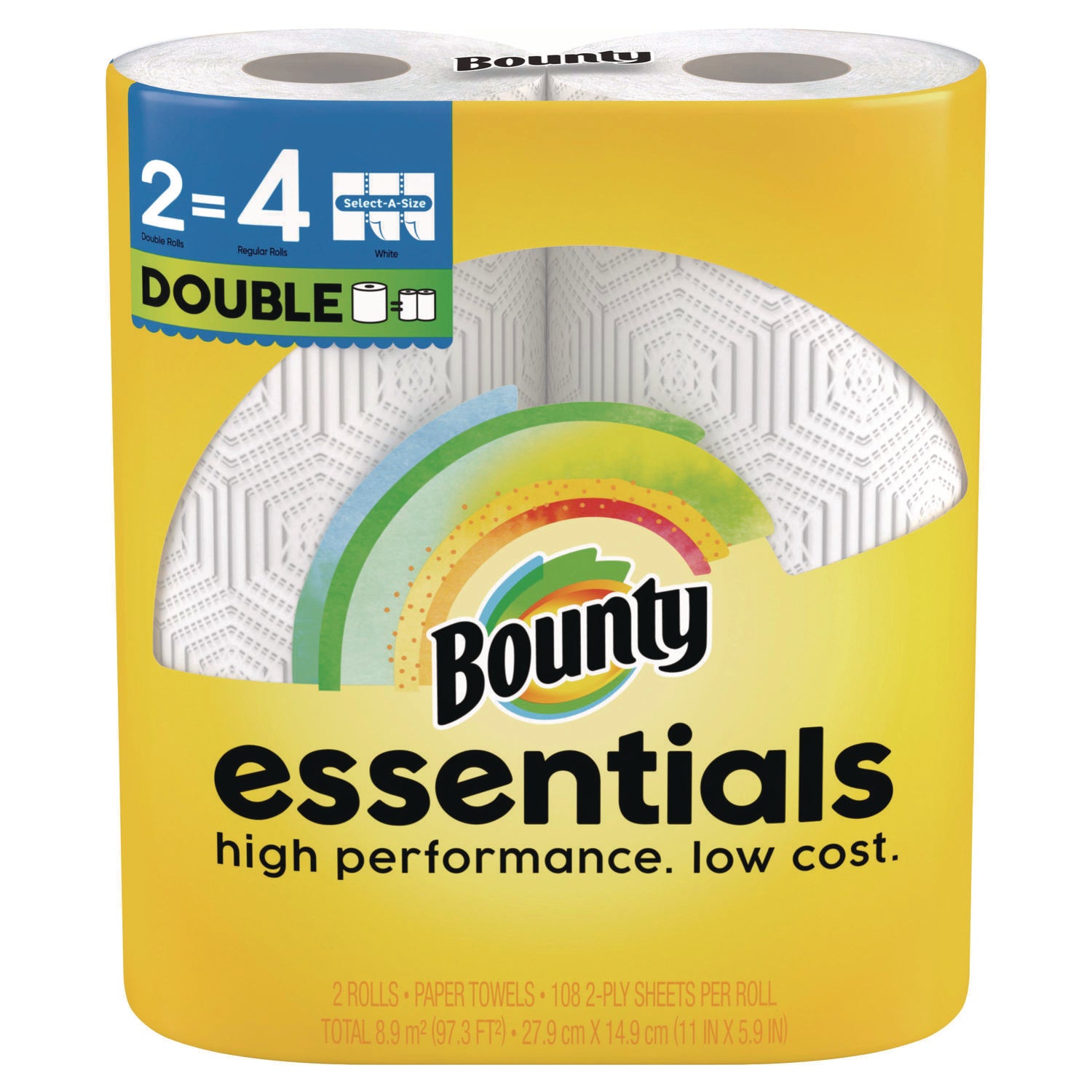 Essentials Select-A-Size Kitchen Roll Paper Towels, 2-Ply, White, 108 Sheets/Roll, 2/Pack, 8 Packs/Carton