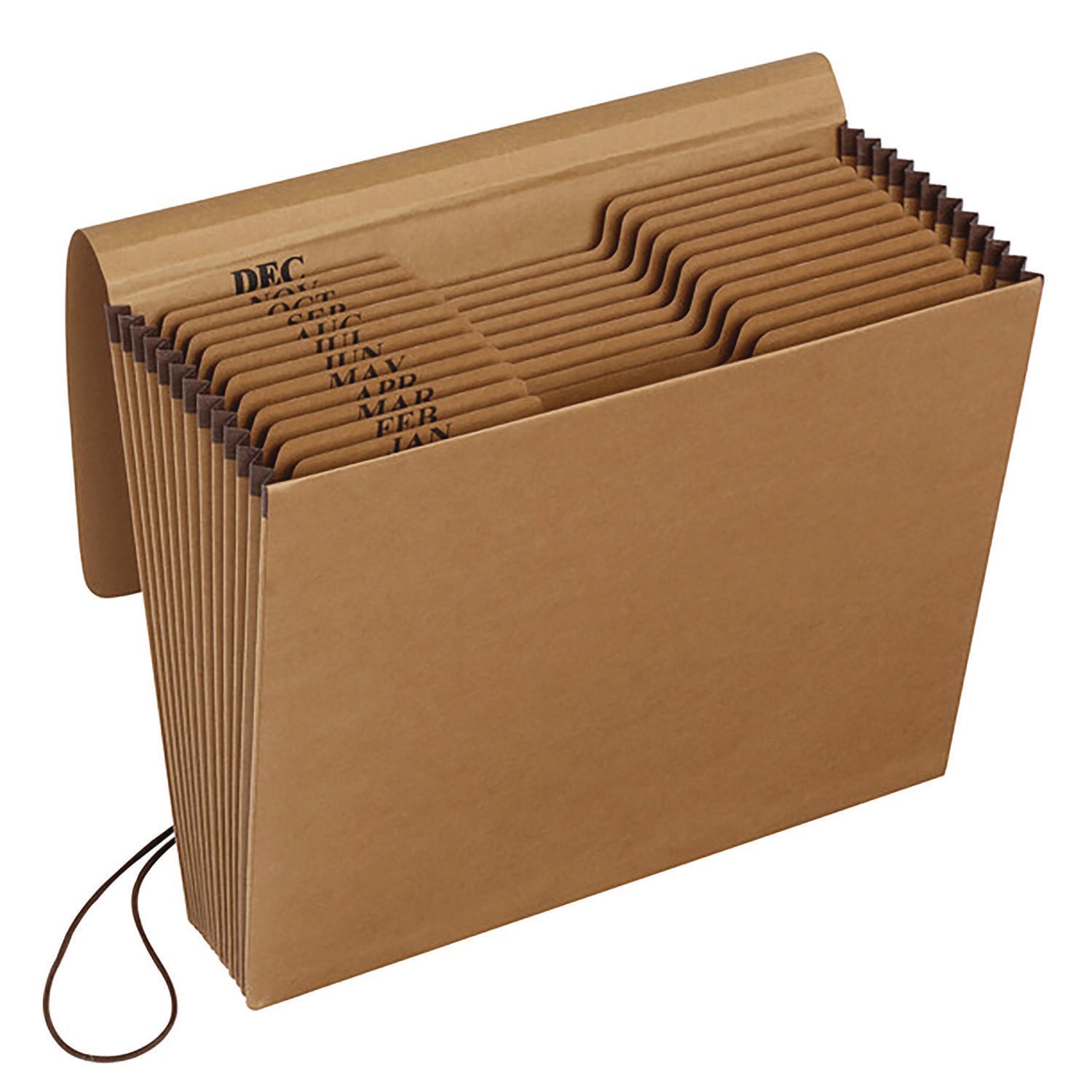 Kraft Indexed Expanding File, 12 Sections, Elastic Cord Closure, 1/12-Cut Tabs, Letter Size, Brown