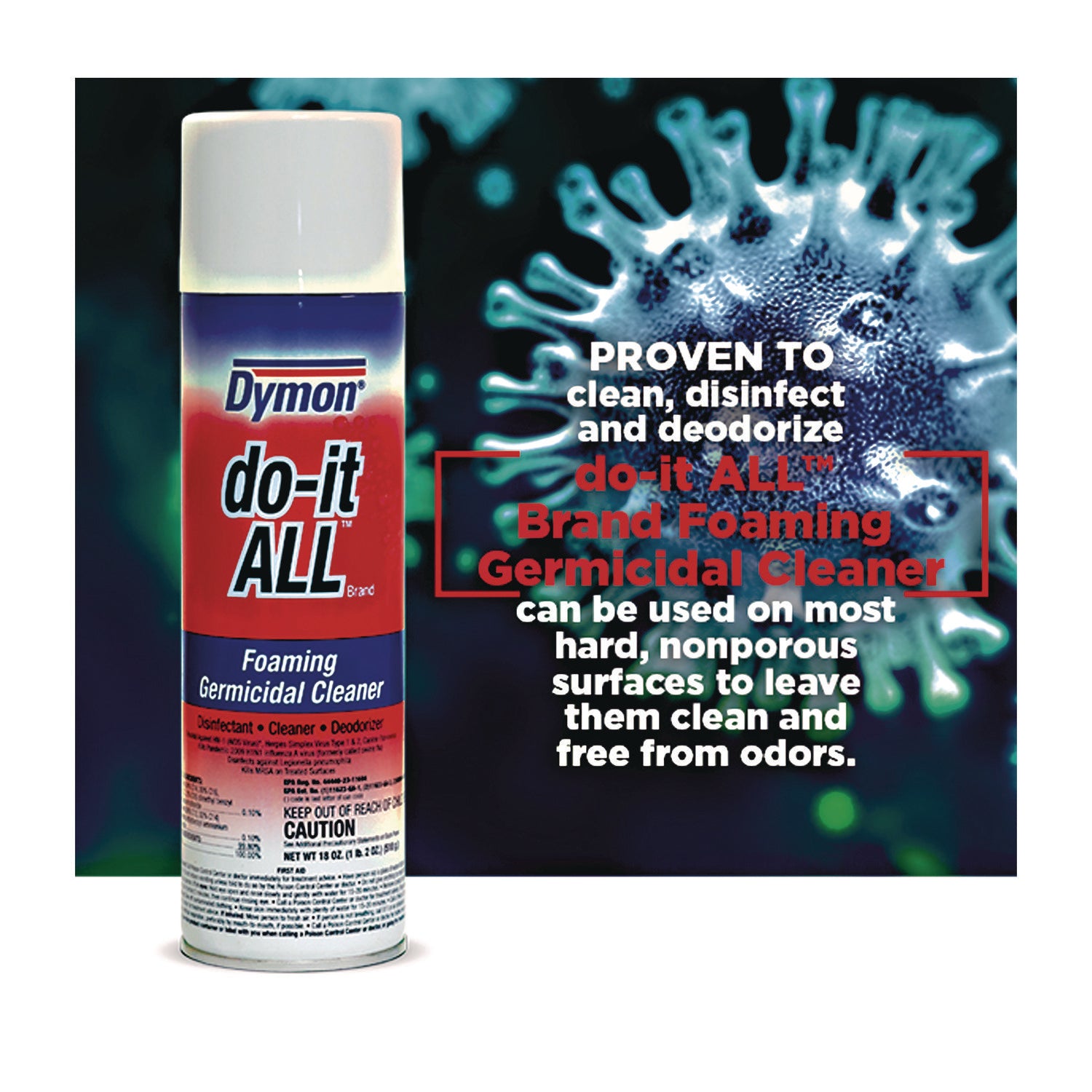 Dymon® do-it-ALL Germicidal Foaming Cleaner, 18 oz Aerosol Spray, 12/Carton