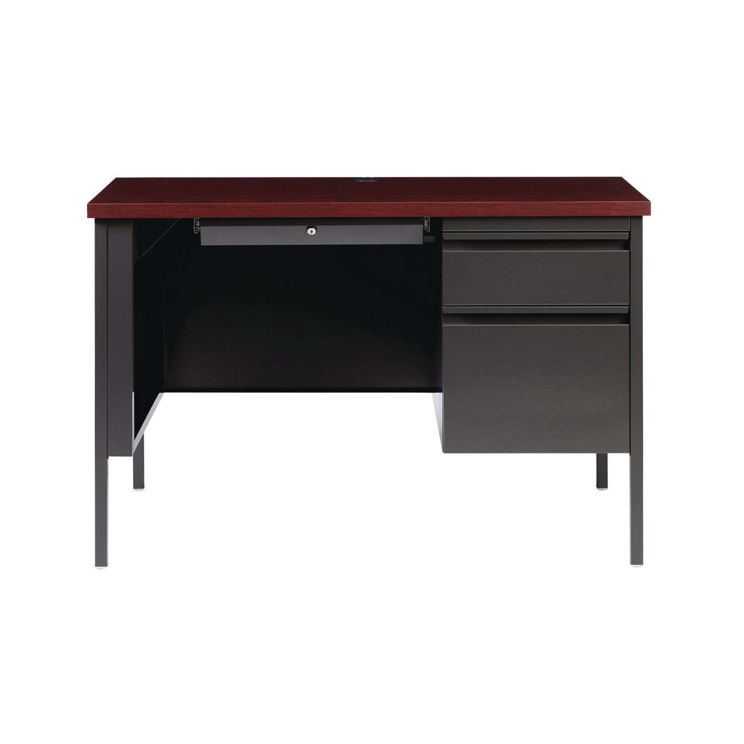 Single Pedestal Steel Desk, 45" x 24" x 29.5", Mahogany/Charcoal, Charcoal Legs Alera® Flipcost