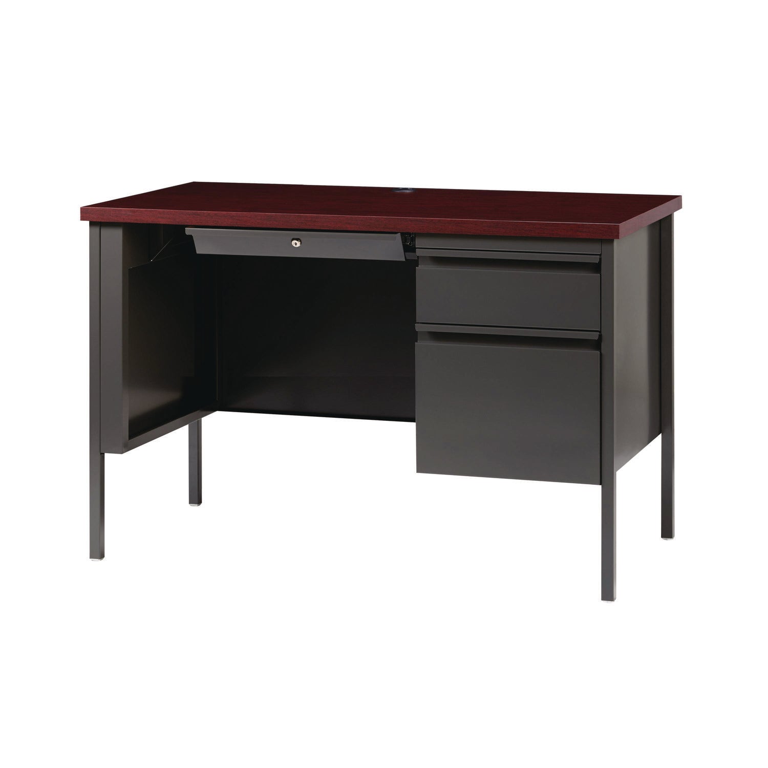 Single Pedestal Steel Desk, 45" x 24" x 29.5", Mahogany/Charcoal, Charcoal Legs Alera® Flipcost