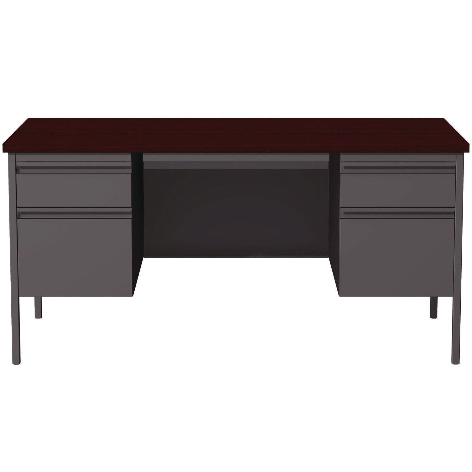 Double Pedestal Steel Desk, 60" x 30" x 29.5", Mahogany/Charcoal, Charcoal Legs Alera® Flipcost