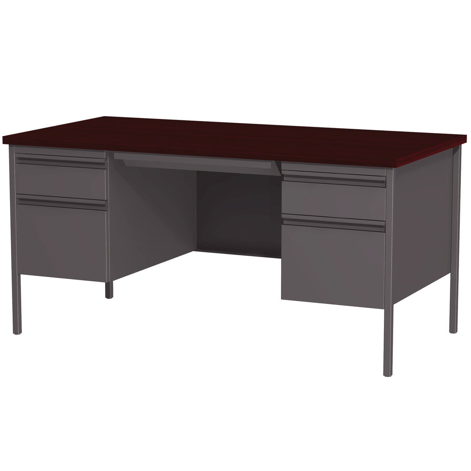 Double Pedestal Steel Desk, 60" x 30" x 29.5", Mahogany/Charcoal, Charcoal Legs Alera® Flipcost