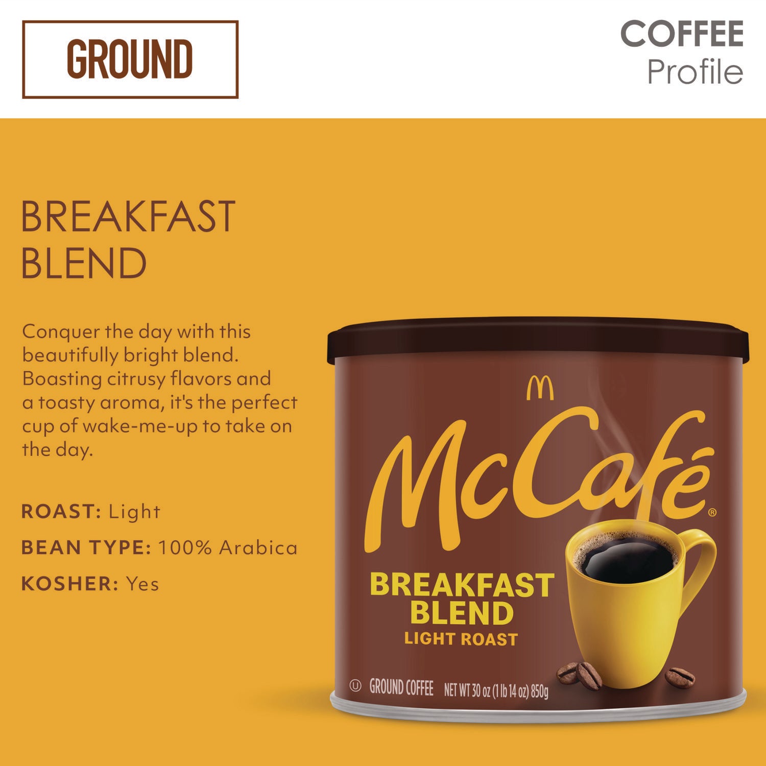 McCafe® Ground Coffee, Breakfast Blend, 30 oz Can