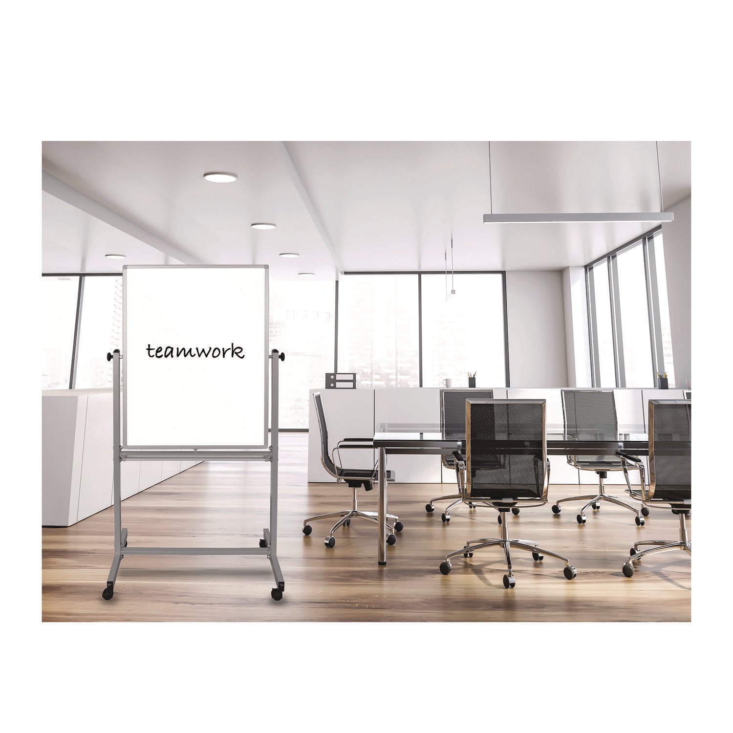 Luxor Mobile Magnetic Whiteboard, 27" x 59", White Surface, Satin Aluminum Frame