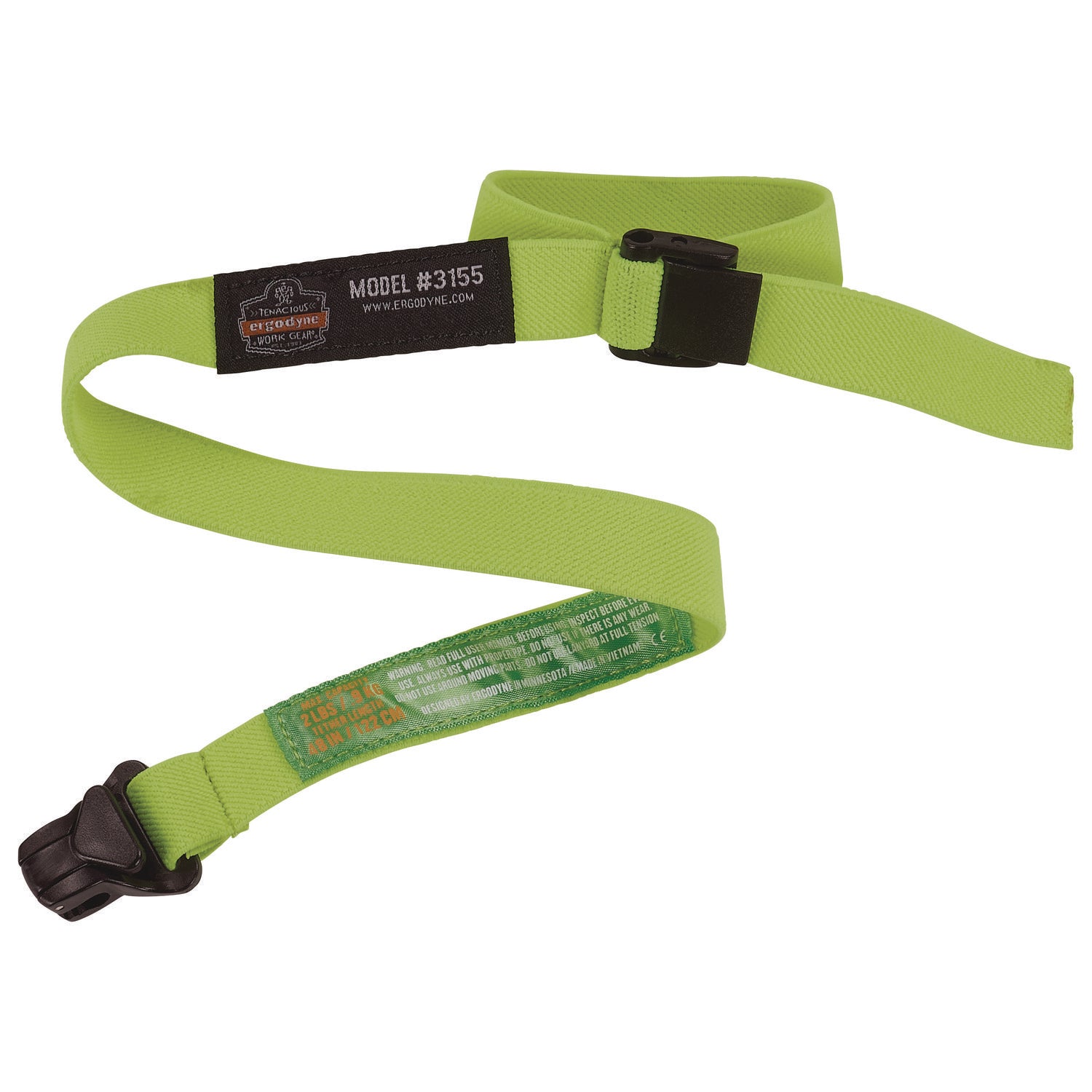 Squids 3155 Elastic Lanyard with Clamp, 2 lb Max Working Capacity, 18"-48" Long, Lime, 10/Pack