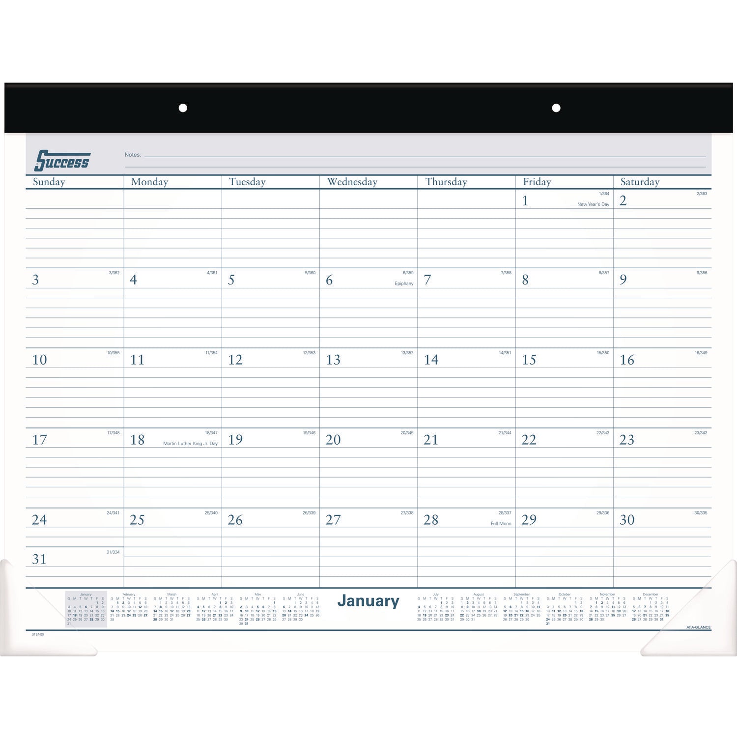 Desk Pad, 21.75 x 17, White Sheets, Black Binding, Clear Corners, 12-Month (Jan to Dec): 2025