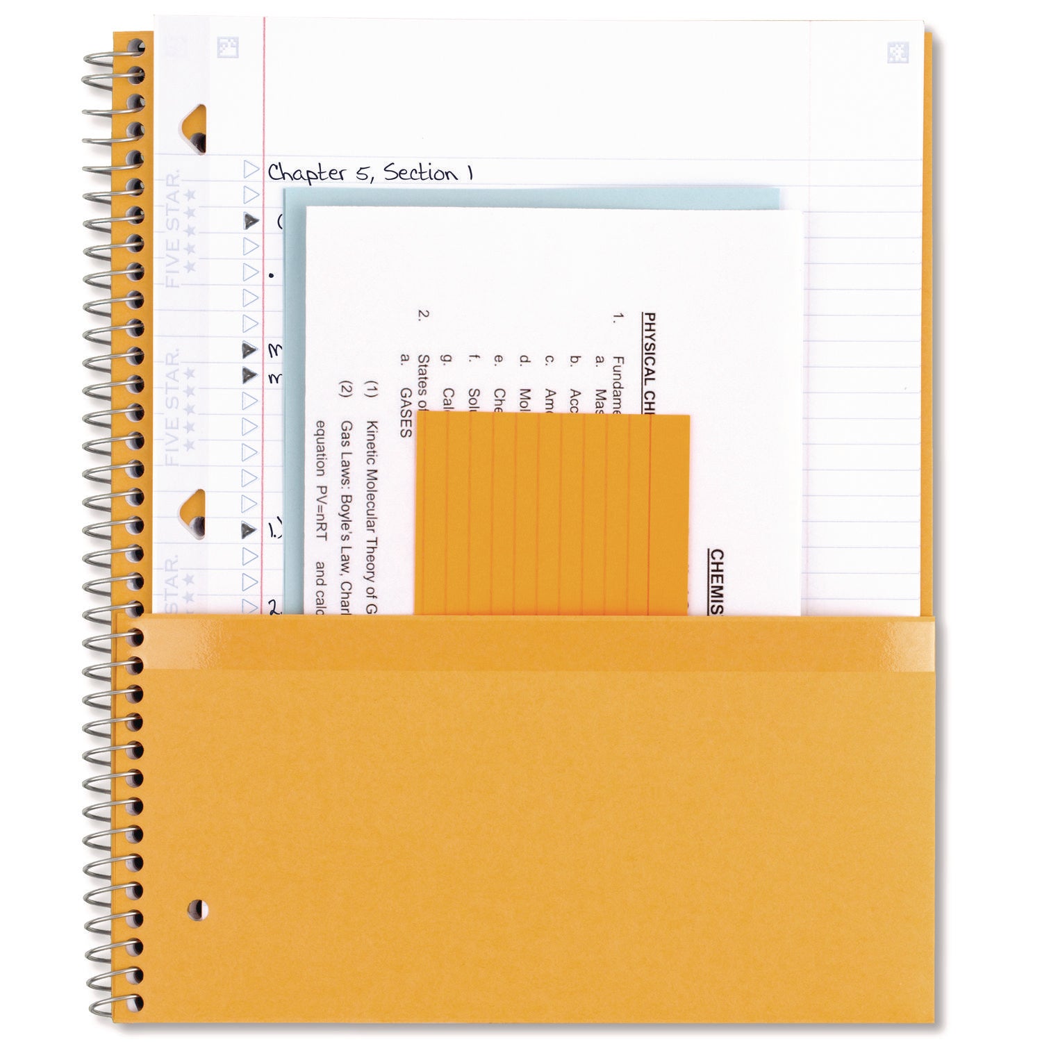 Five Star® Wirebound Notebook with Two Pockets, 1-Subject, Medium/College Rule, Randomly Assorted Cover Color, (100) 11 x 8.5 Sheets