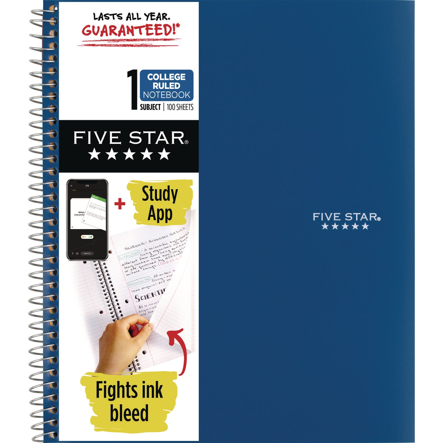 Five Star® Wirebound Notebook with Two Pockets, 1-Subject, Medium/College Rule, Randomly Assorted Cover Color, (100) 11 x 8.5 Sheets