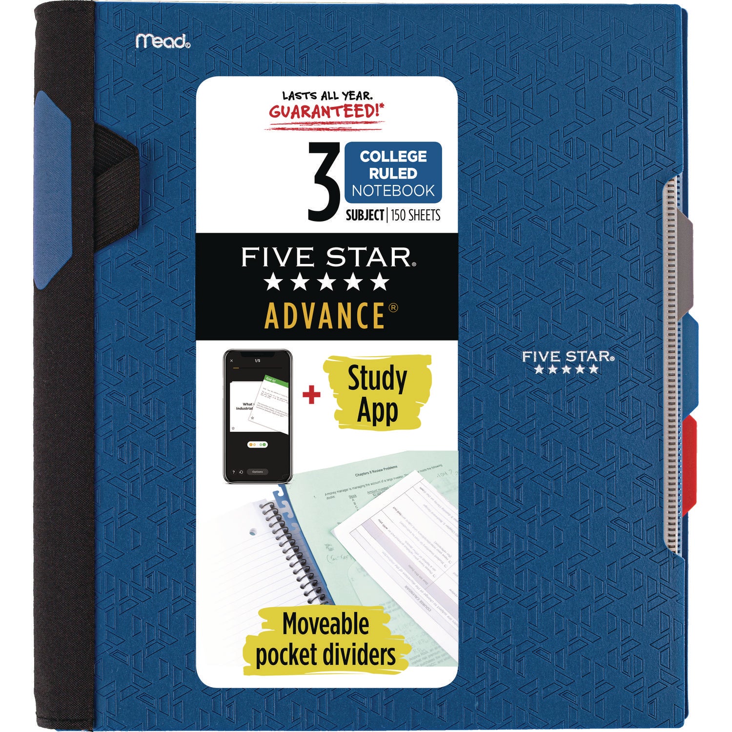 Advance Wirebound Notebook, Six Pockets, 3-Subject, Medium/College Rule, Randomly Assorted Cover Color, (150) 11 x 8.5 Sheets