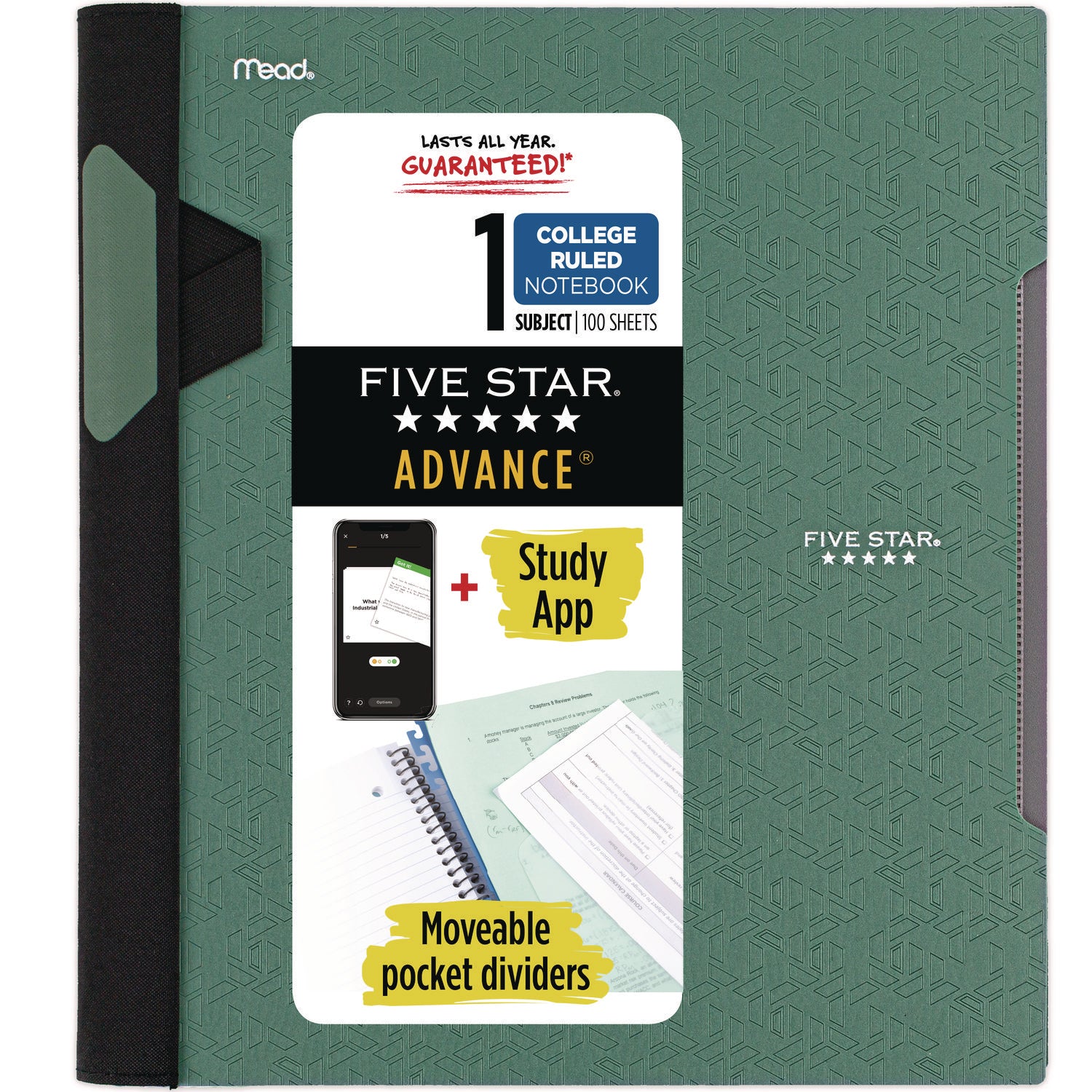 Advance Wirebound Notebook, Two Pockets, 1-Subject, Medium/College Rule, Randomly Assorted Cover Color, (100) 11 x 8.5 Sheets