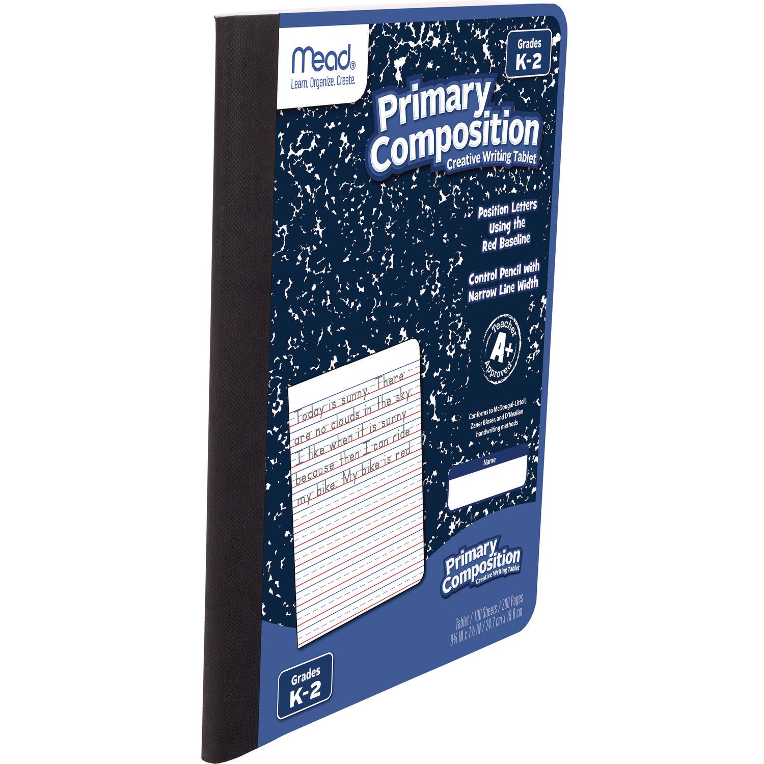 Mead® Primary Composition Book, Manuscript Format, Blue/White Cover, (100) 9.75 x 7.5 Sheets