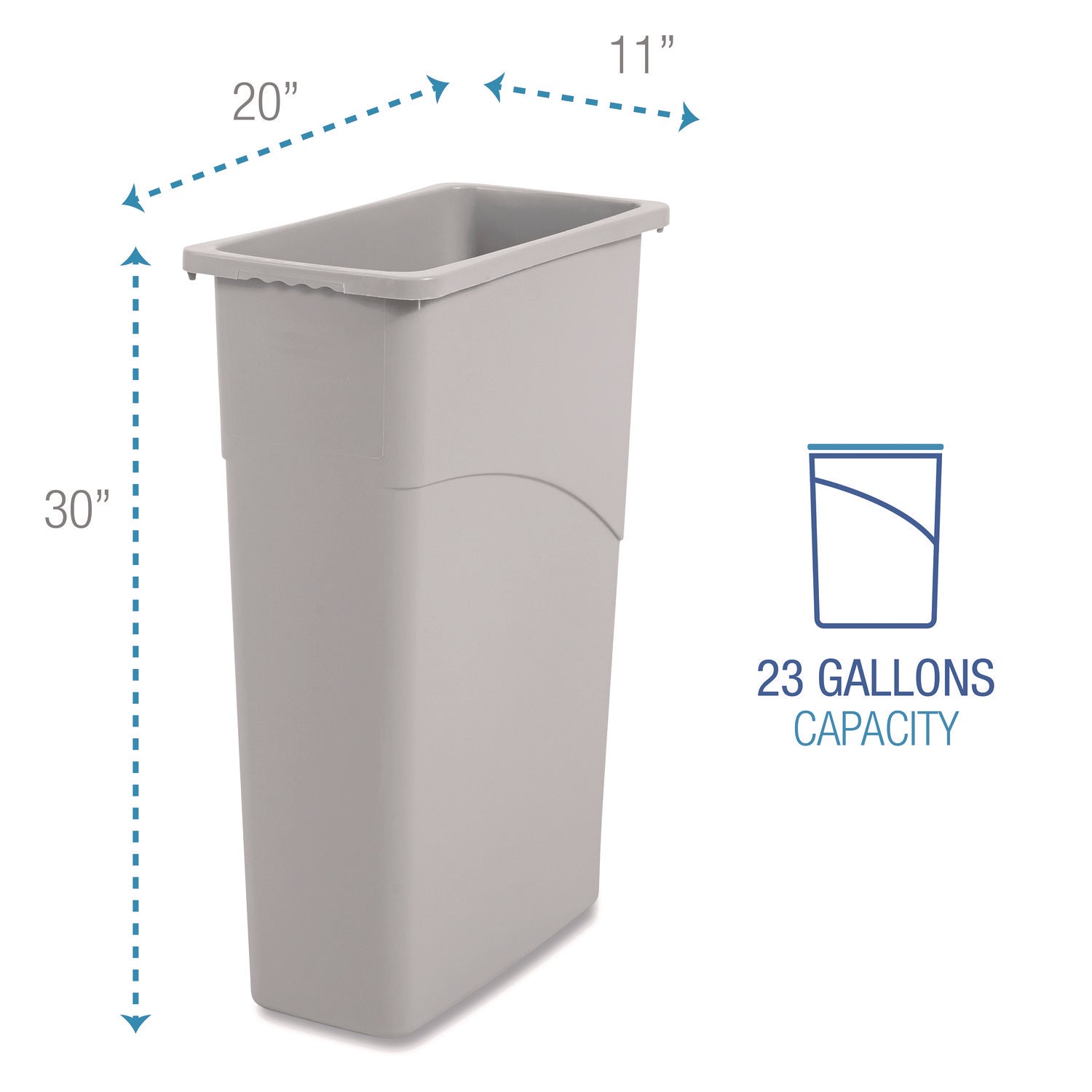 Boardwalk® Slim Waste Container, 23 gal, Plastic, Gray