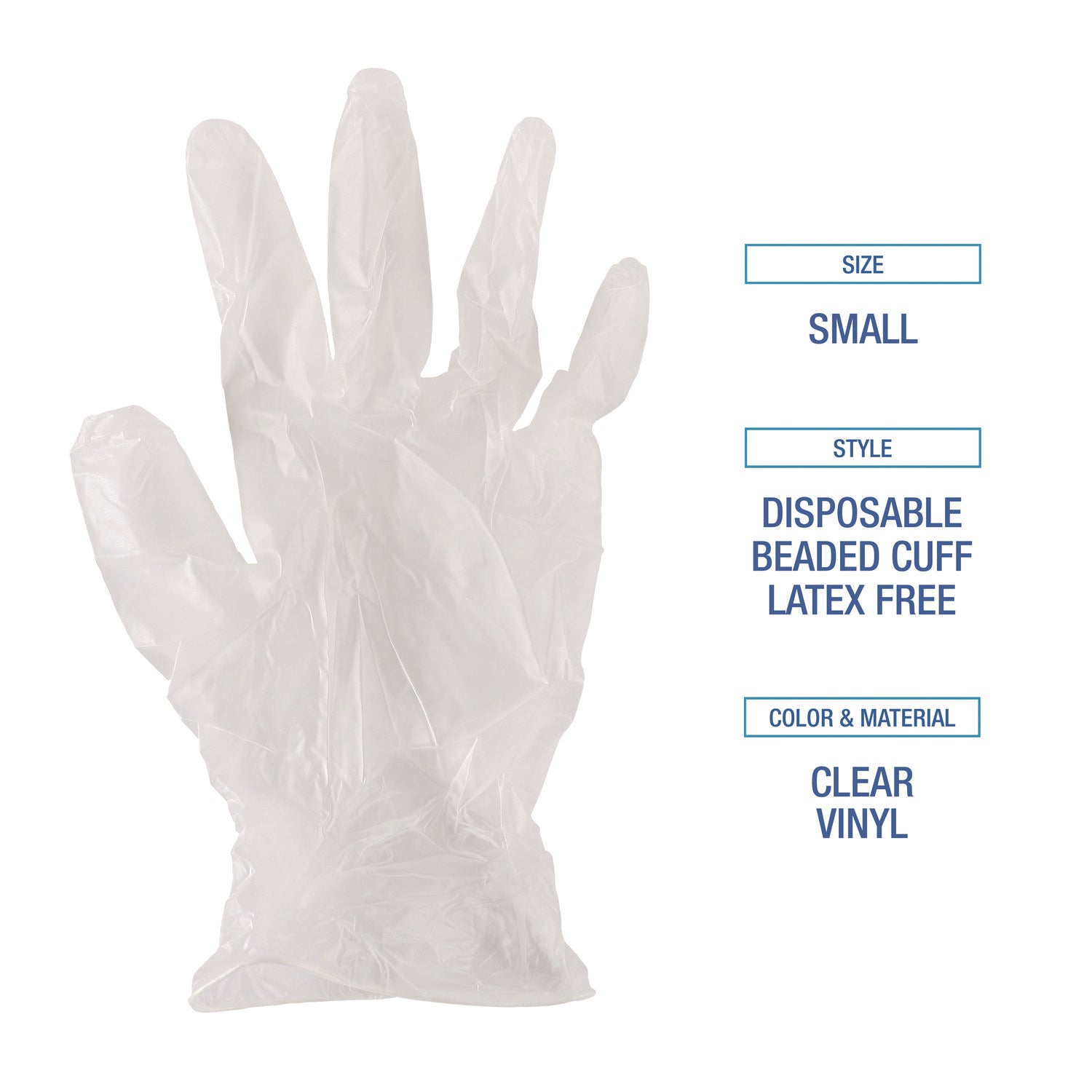 Boardwalk® Exam Vinyl Gloves, Powder/Latex-Free, 3 3/5 mil, Clear, Small, 100/Box