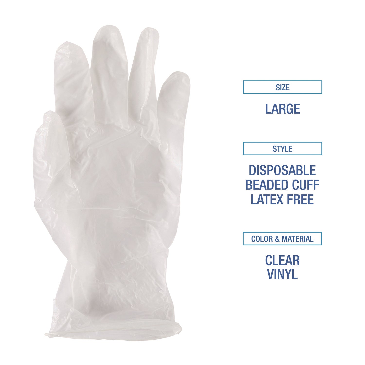 Boardwalk® General Purpose Vinyl Gloves, Powder/Latex-Free, 2.6 mil, Large, Clear, 100/Box